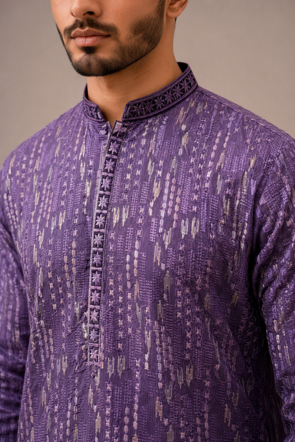 Lavender Zorzat Kurta Set with Computer Thread Work
