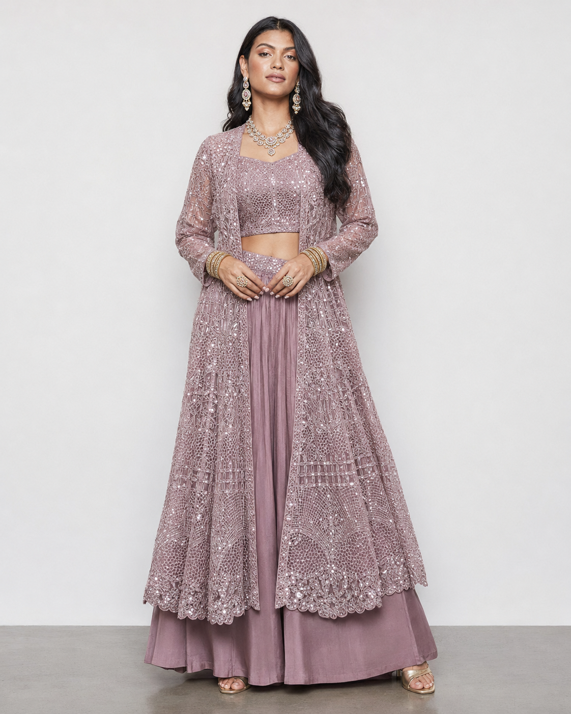 Light Brown Chiffon Silk Choli with Kardana Sequins and Resham Work