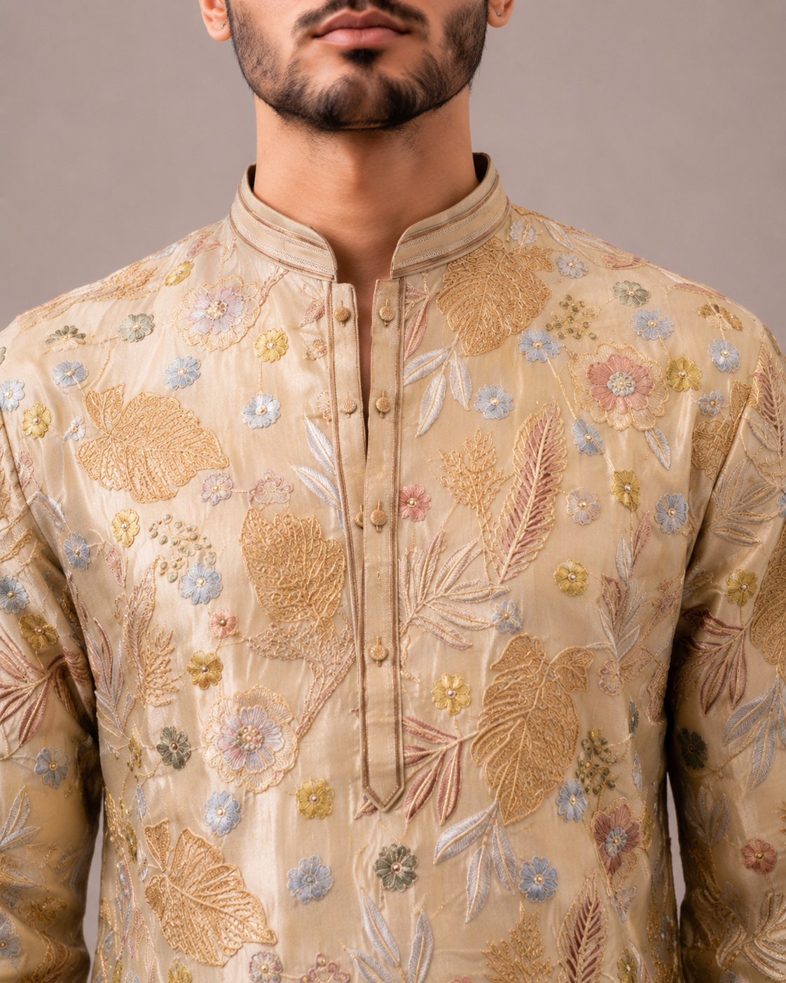 Light Brown Simar Kurta Set with Sequin and Computer Embroidery Work