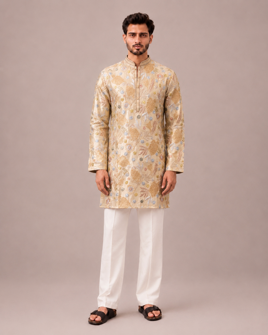 Light Brown Simar Kurta Set with Sequin and Computer Embroidery Work