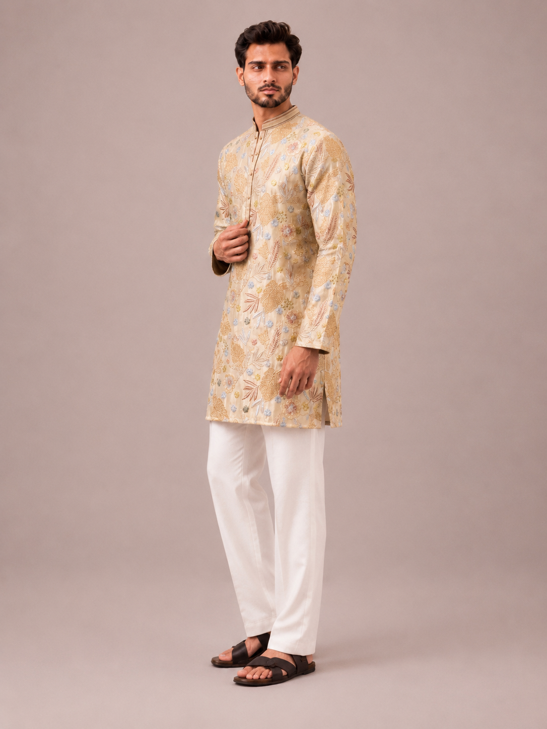 Light Brown Simar Kurta Set with Sequin and Computer Embroidery Work