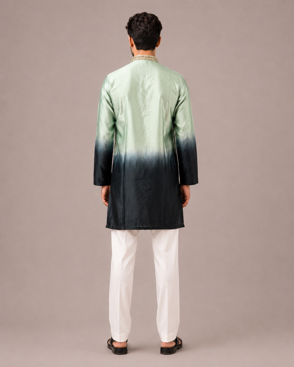 Light Pista Satin Silk Kurta Set with Hand Embroidery Work