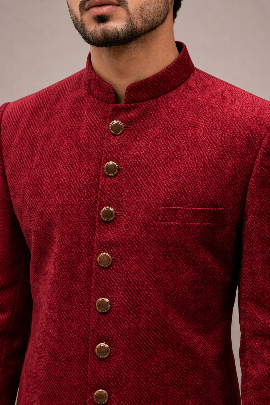 Maroon Italian Fabric Indo Western for Men with Hand Work