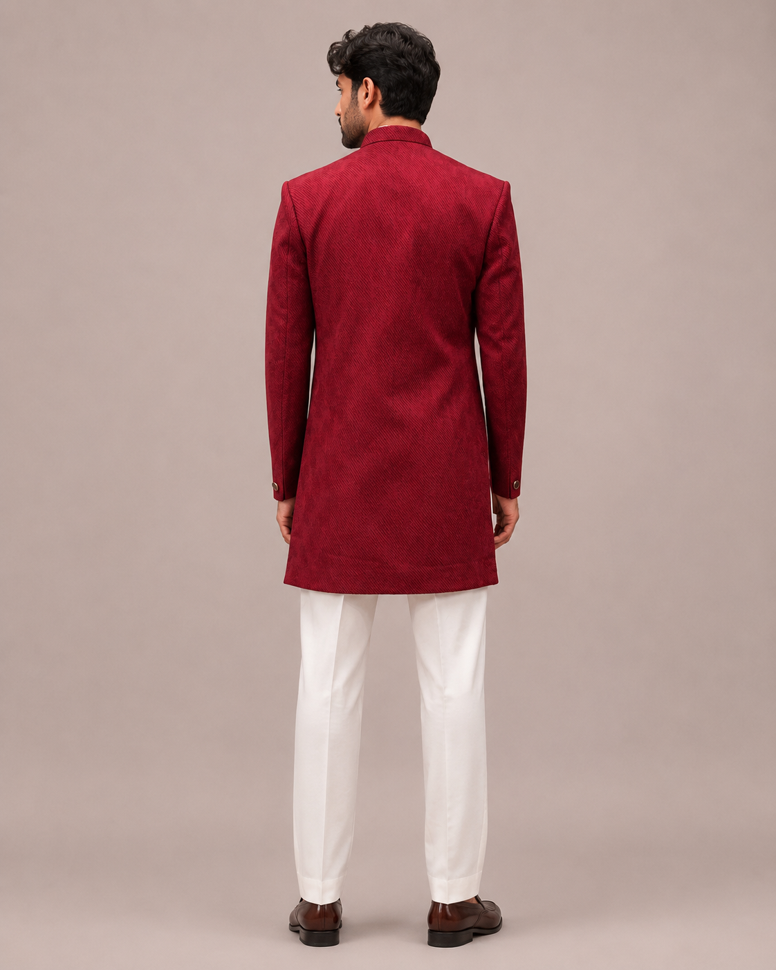 Maroon Italian Fabric Indo Western for Men with Hand Work