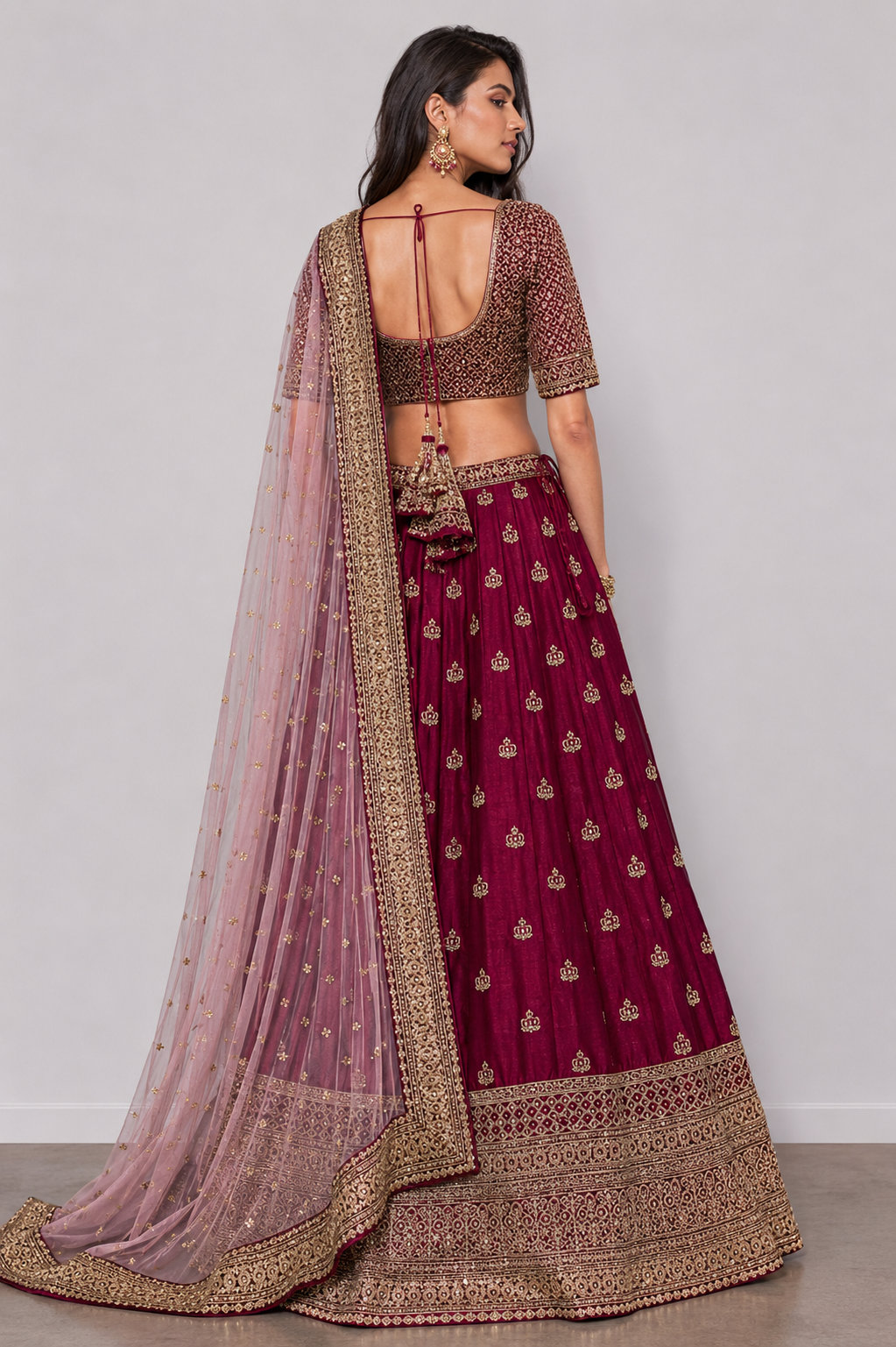 Maroon Pure Raw Silk Bridal Lehenga Choli with Kashab and Coin Work