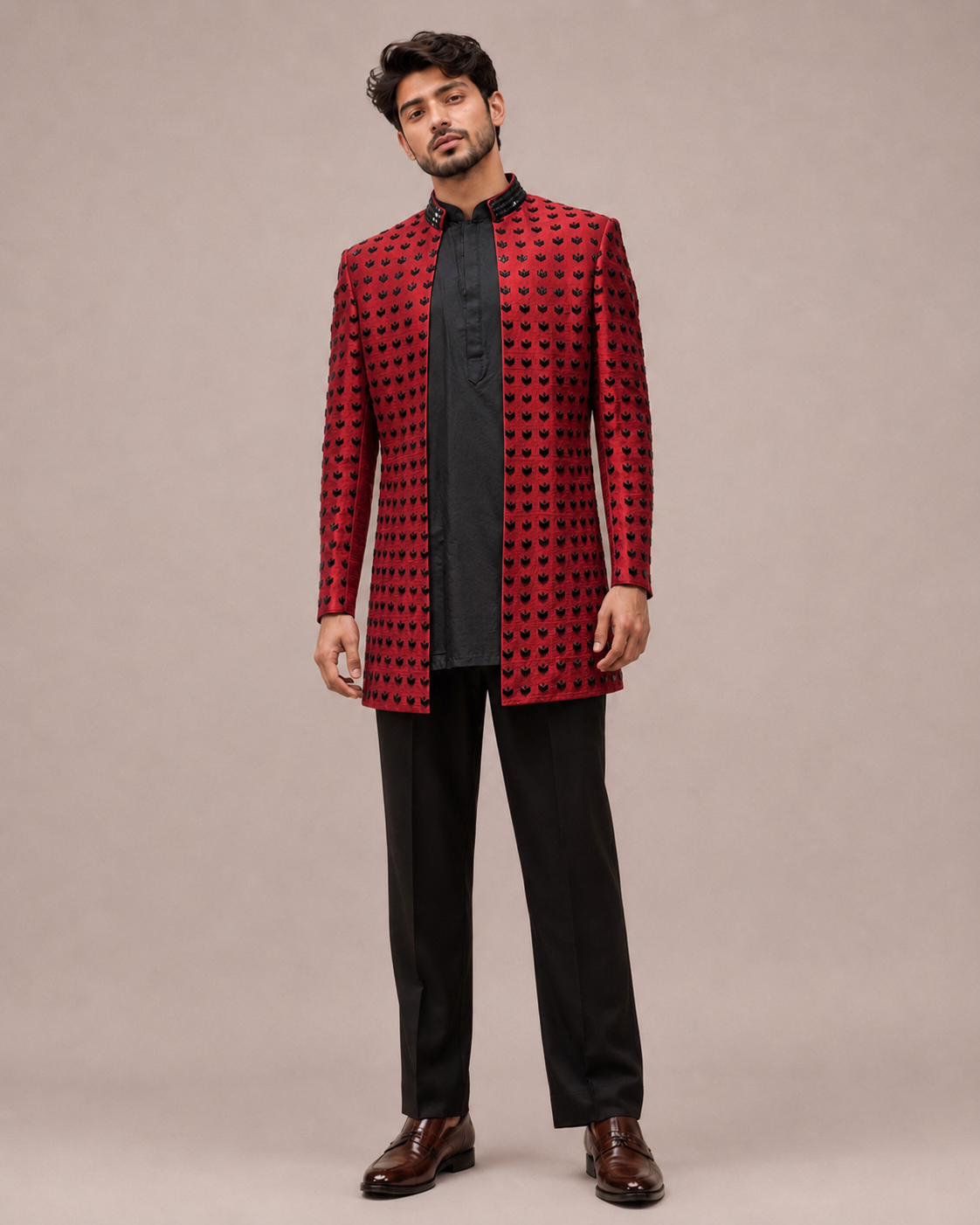 Maroon Pure Raw Silk Indo Western with Hand Cutdana Work