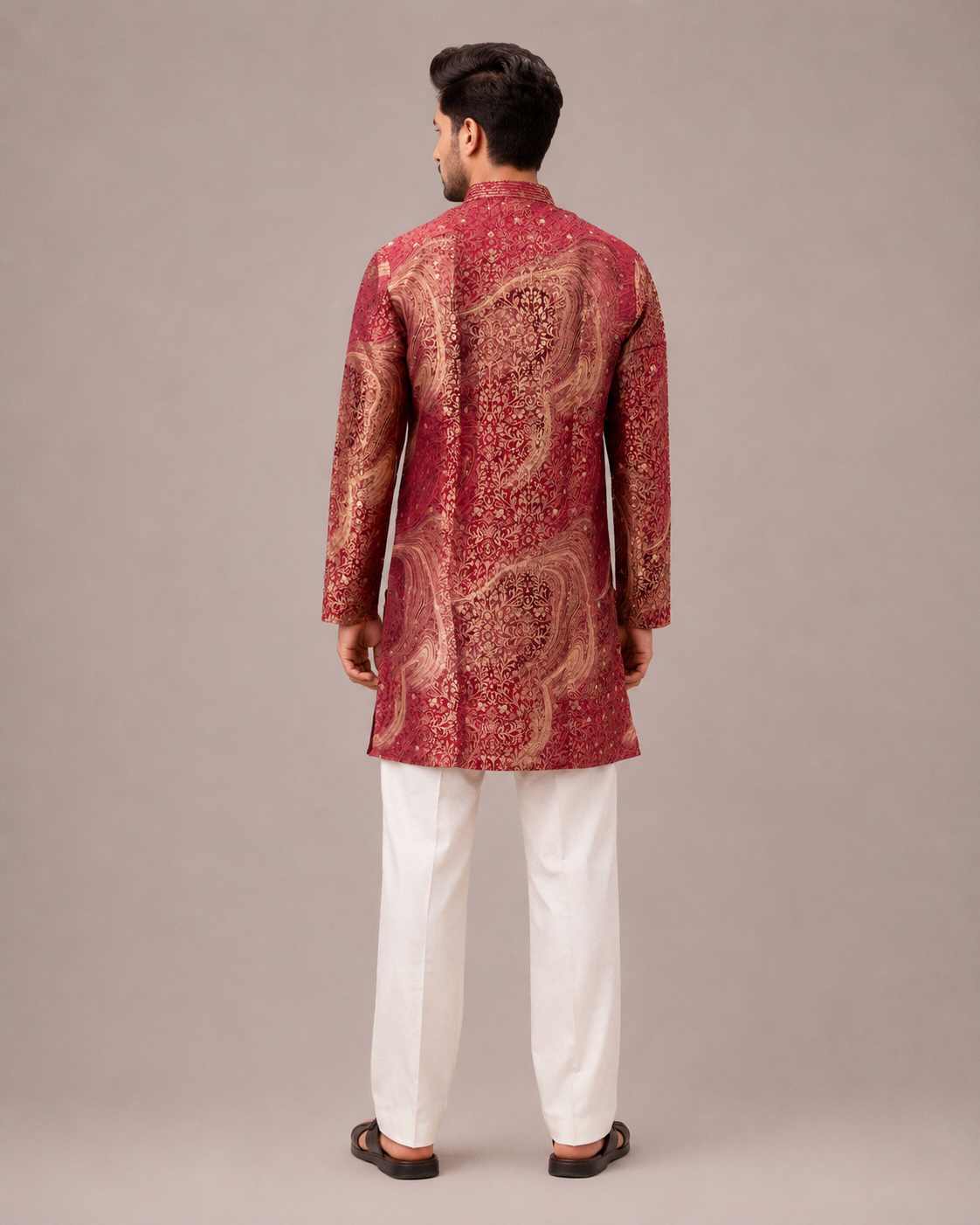Maroon Silk Kurta Set with Brocade Silk and Weave Work