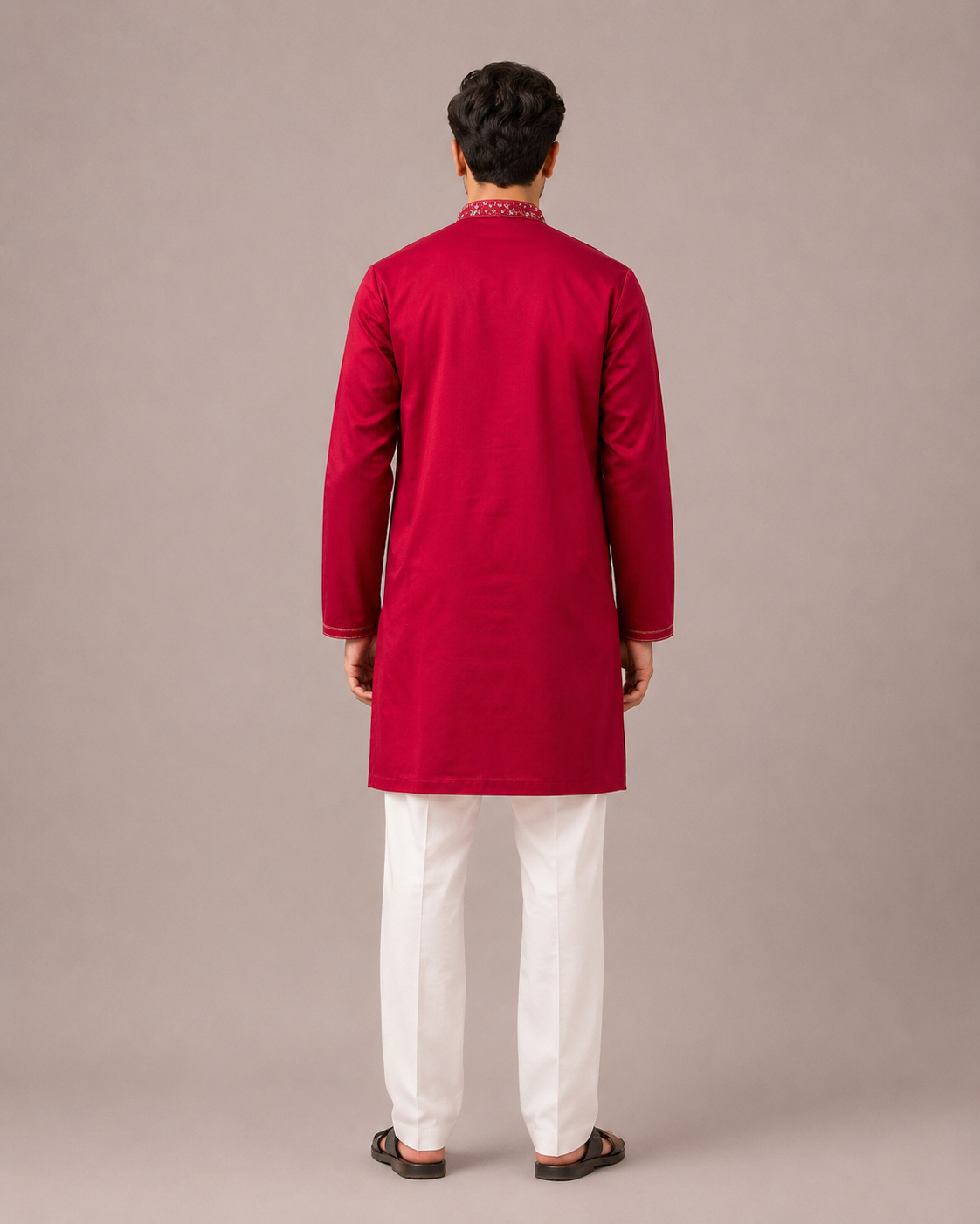 Maroon Silk Kurta Set with Machine Embroidery Work