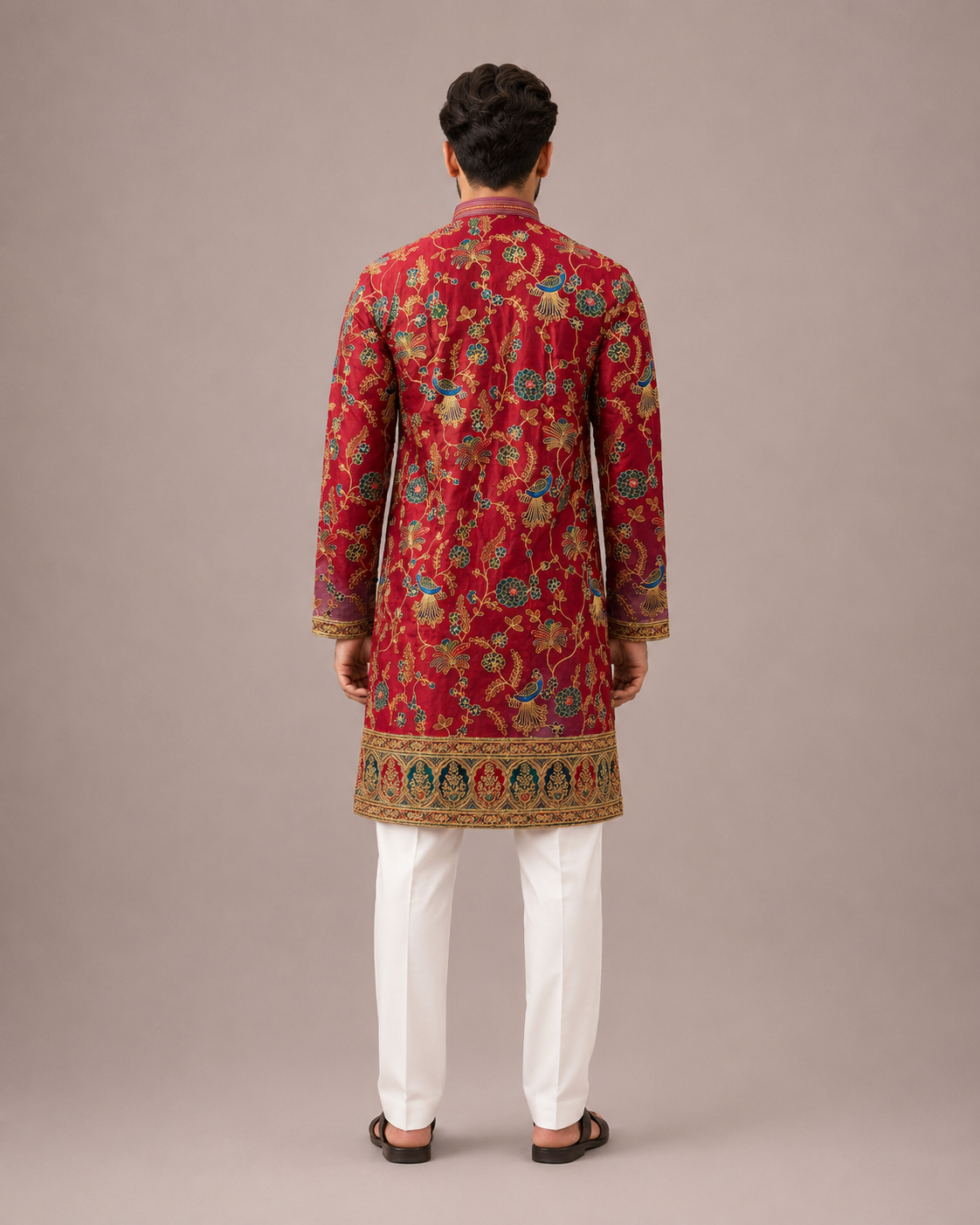 Maroon Silk Kurta Set with Machine Thread Embroidery Work