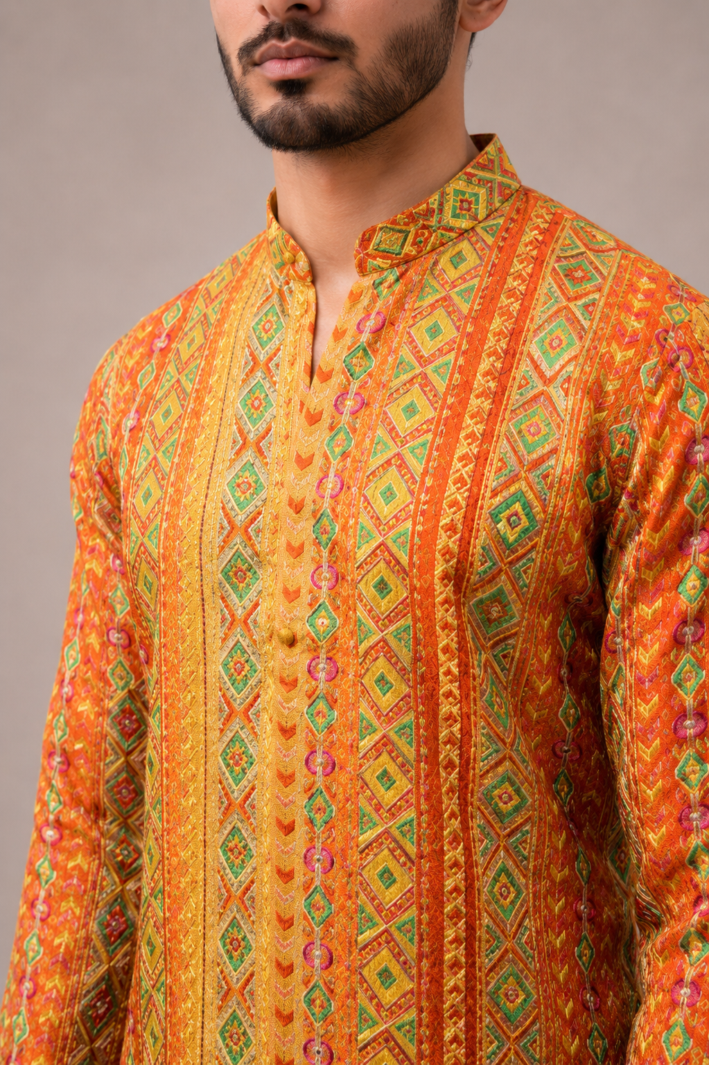 Mehndi Green Silk Kurta Set with Bandhani Print and Work
