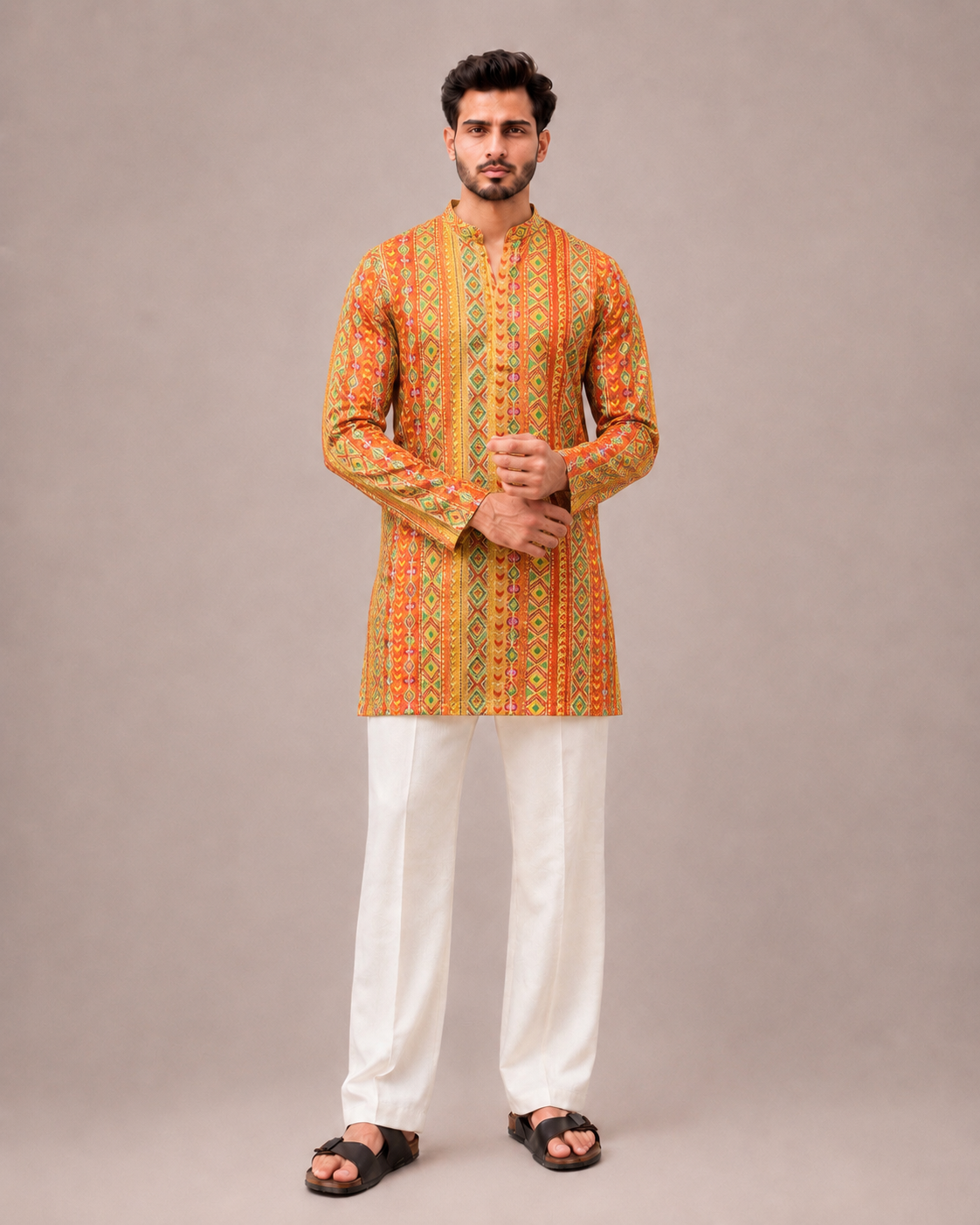 Mehndi Green Silk Kurta Set with Bandhani Print and Work