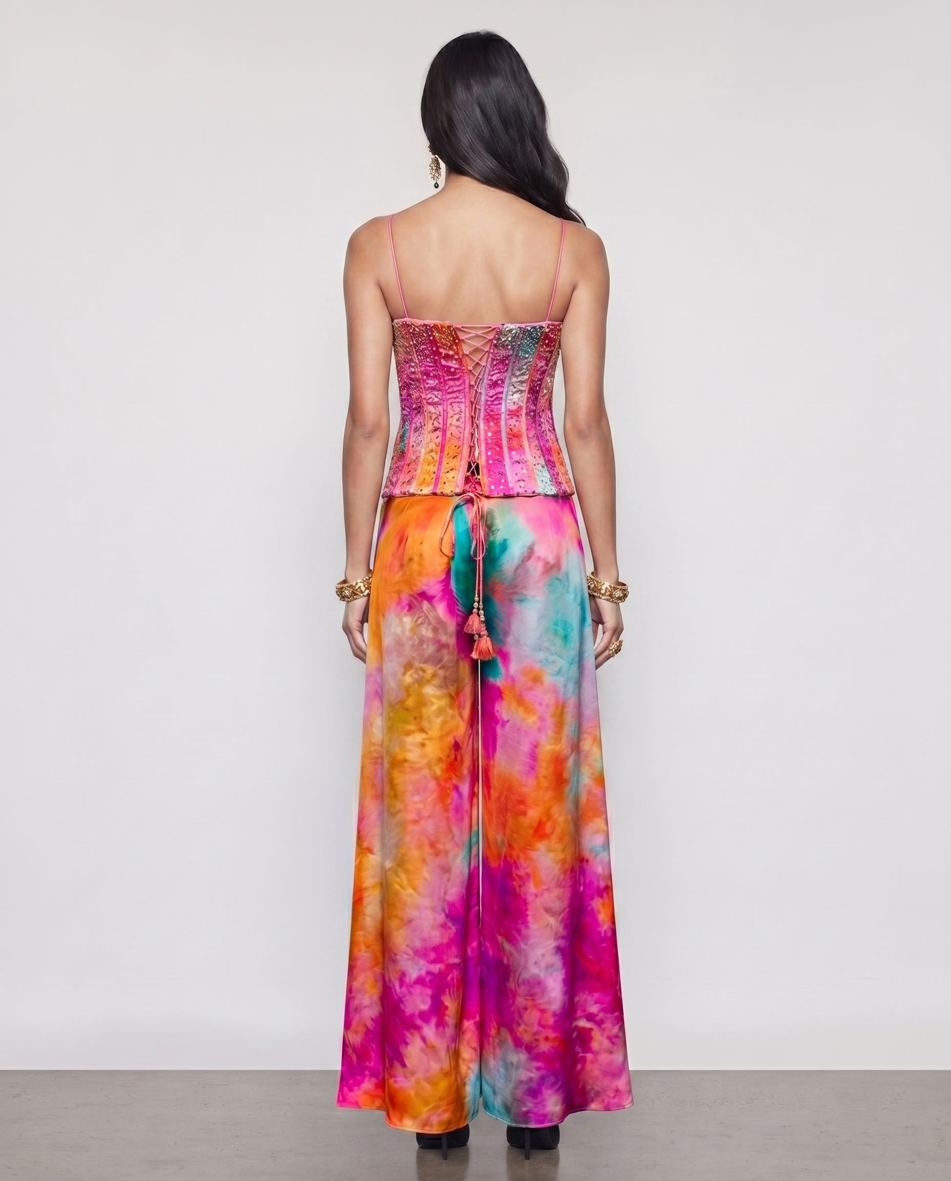 Multicolor Italian Silk Indo Western