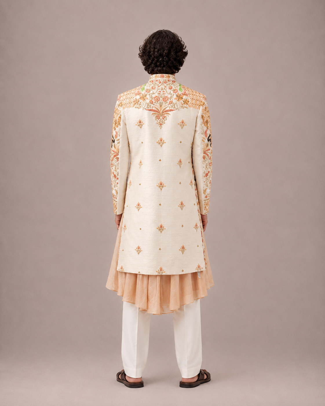 Multicolor Pure Silk Sherwani for Men with Hand Work