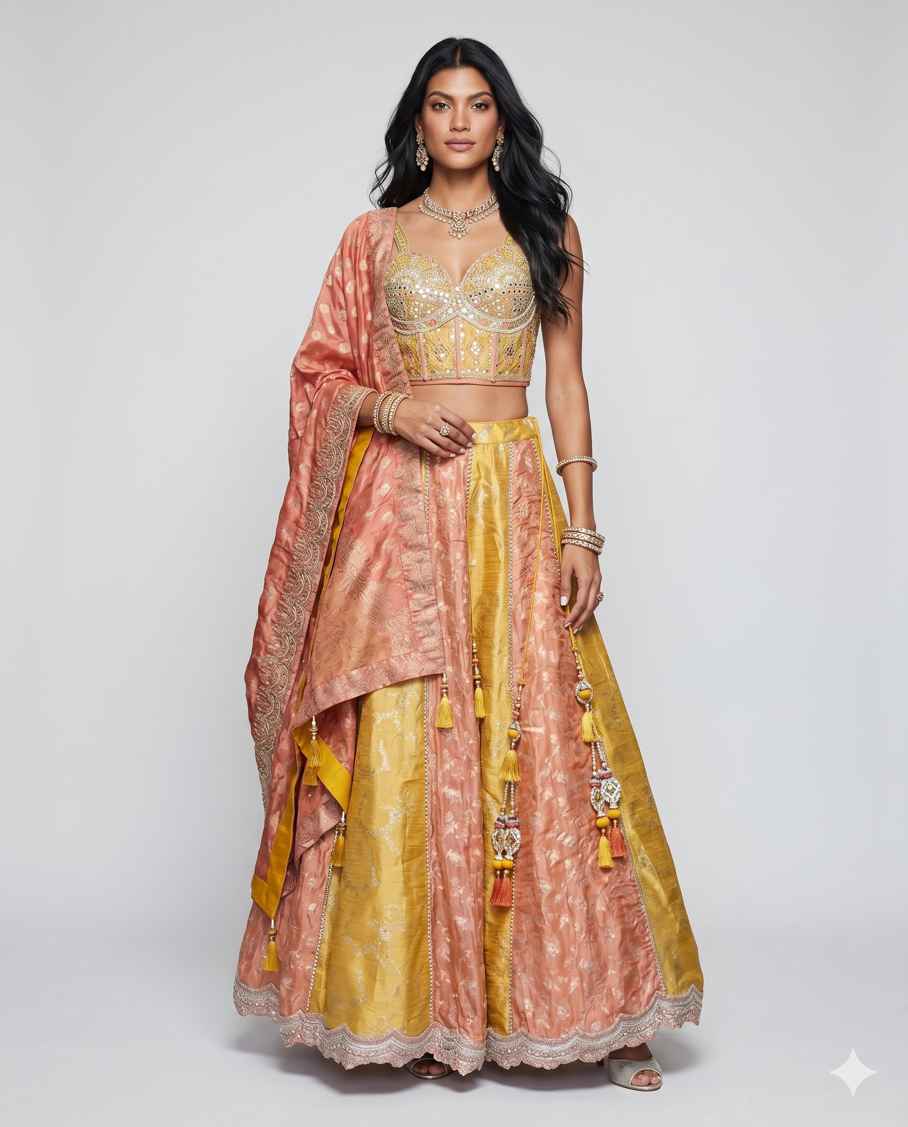 Mustard Banarasi Silk Choli with Kardana Moti Resham and Sequins Work