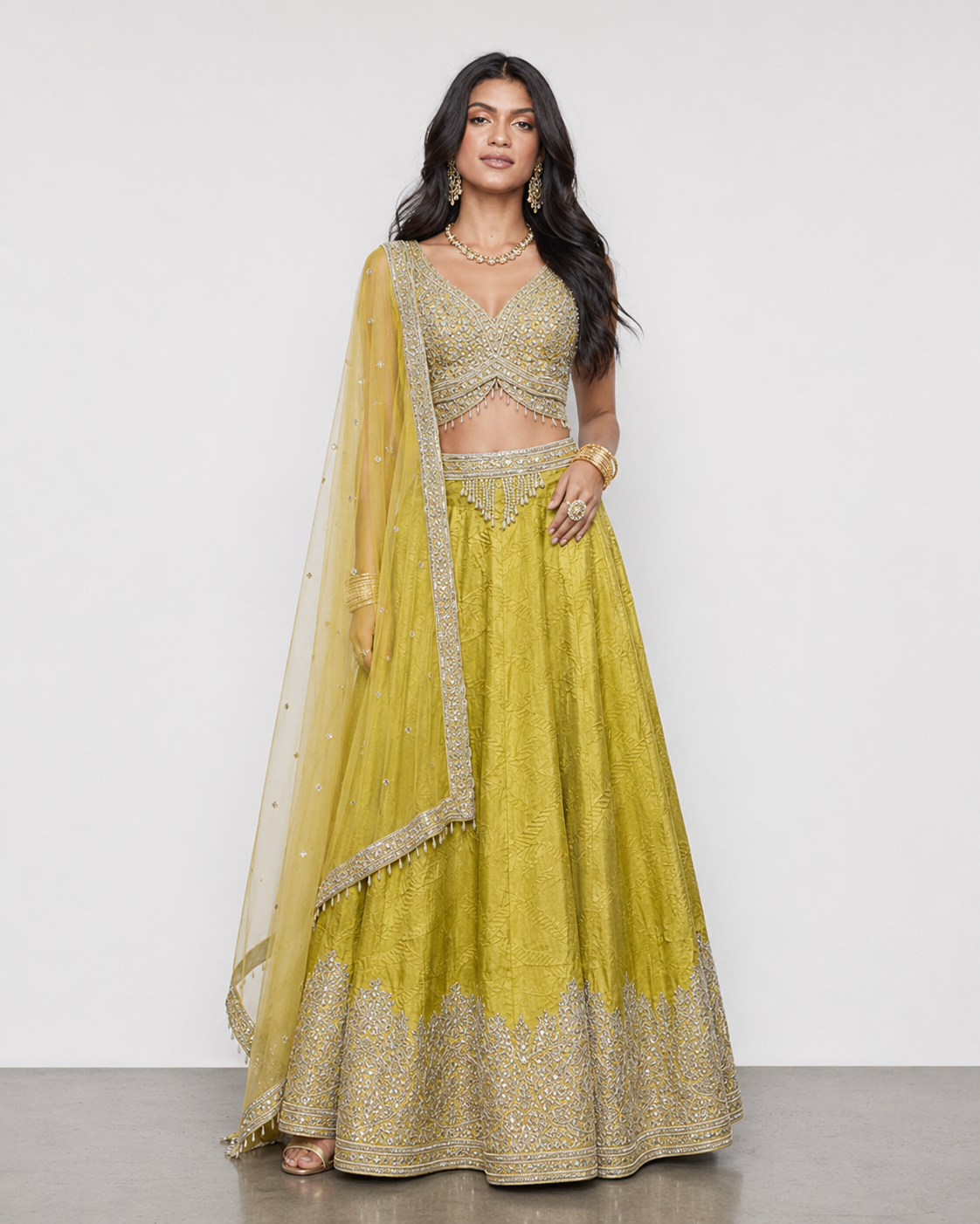 Mustard Silk Lehenga Choli with Dori, Sicon and Diamond Work