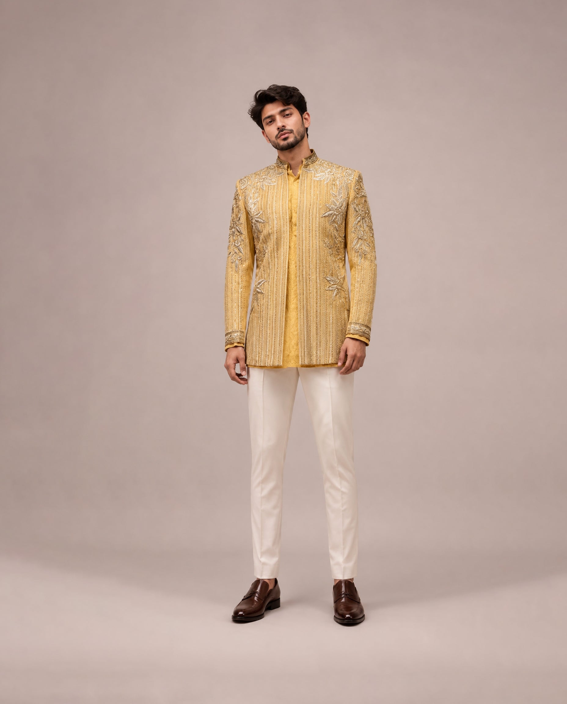Mustard Tissue Silk Indo Western