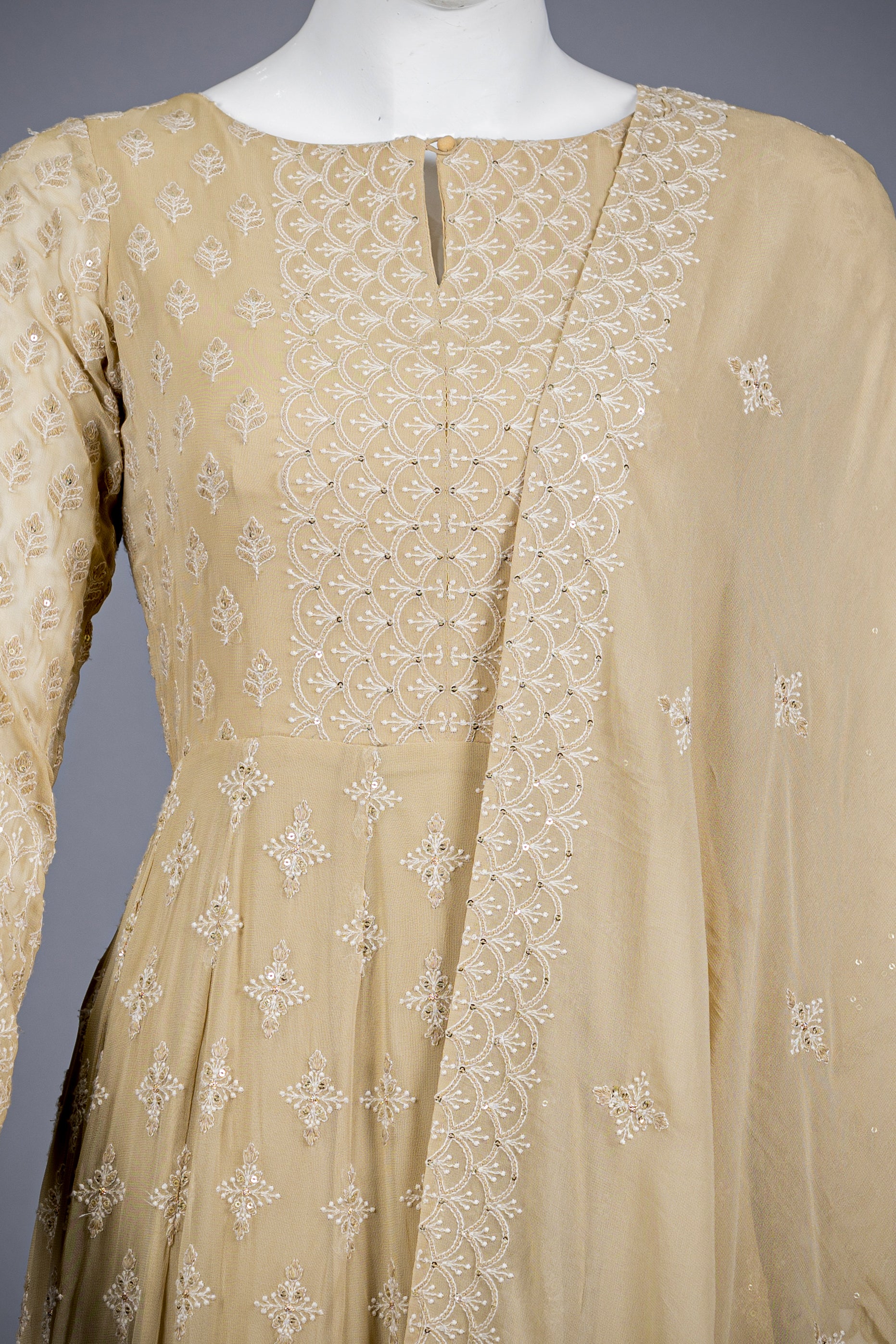 Cream Designer Gown with All Over Lakhnavi Work