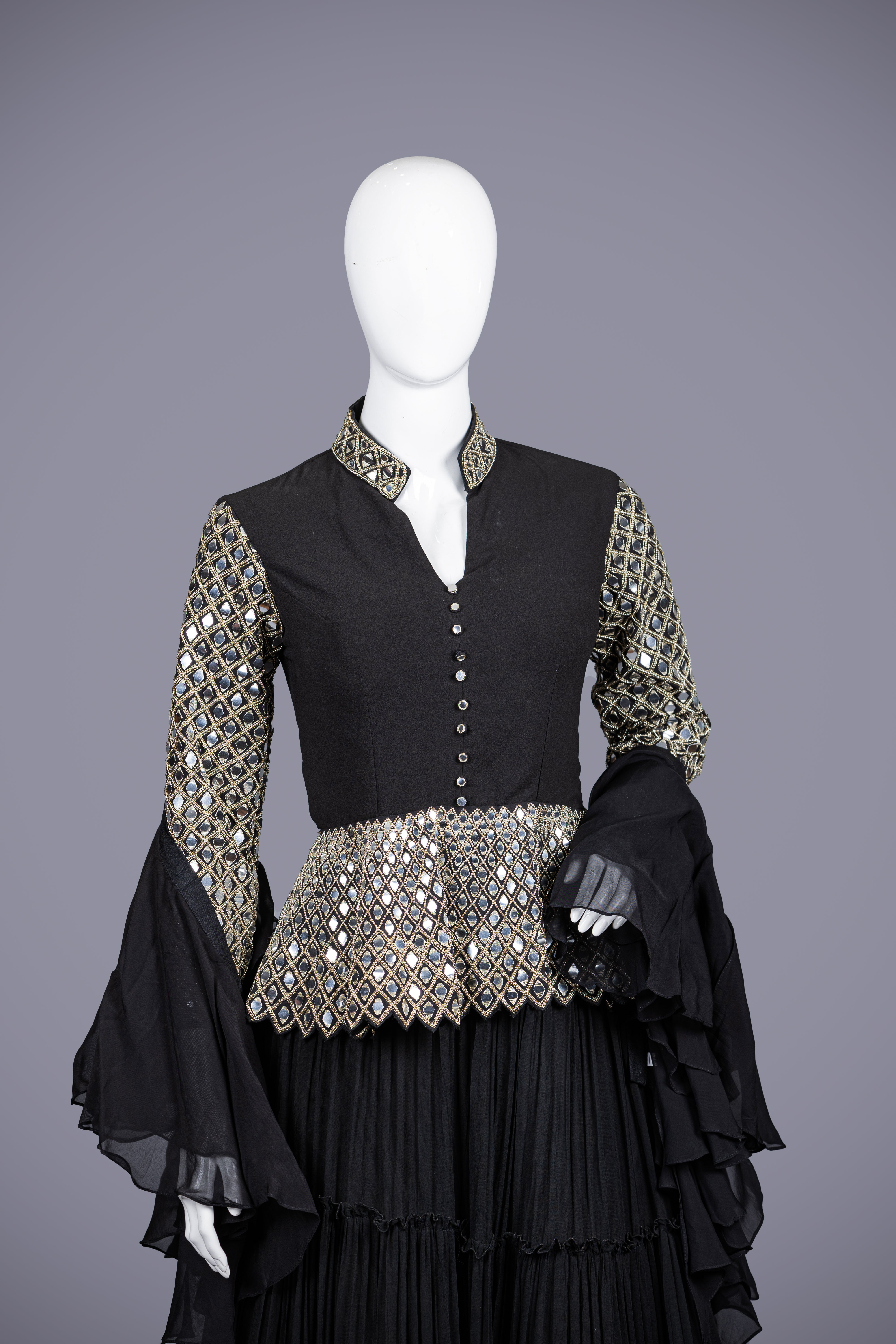 Black Indo Dress in Georgette Silk and Pearl Work