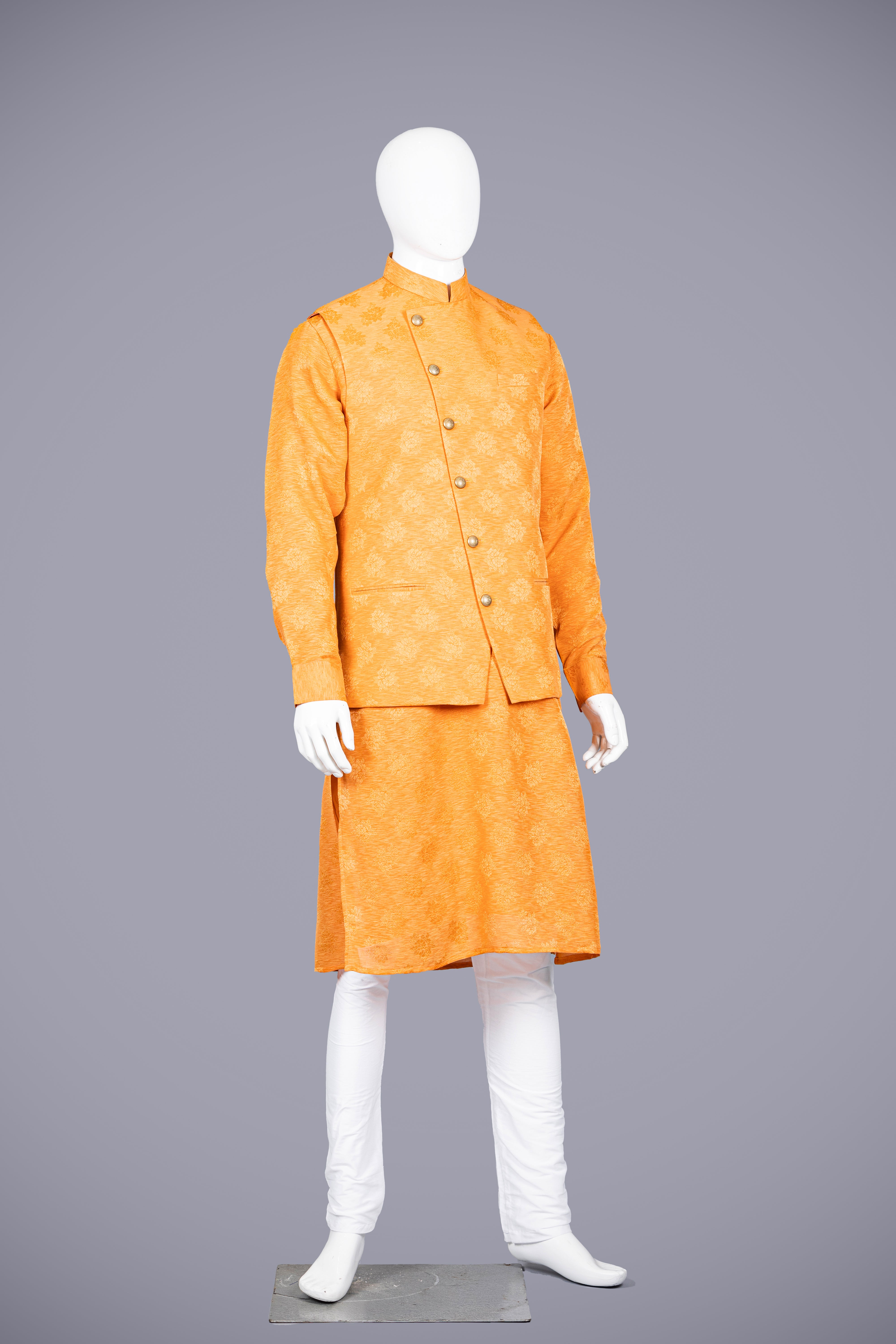 Orange Silk Jacket Set for Men - Shreeman