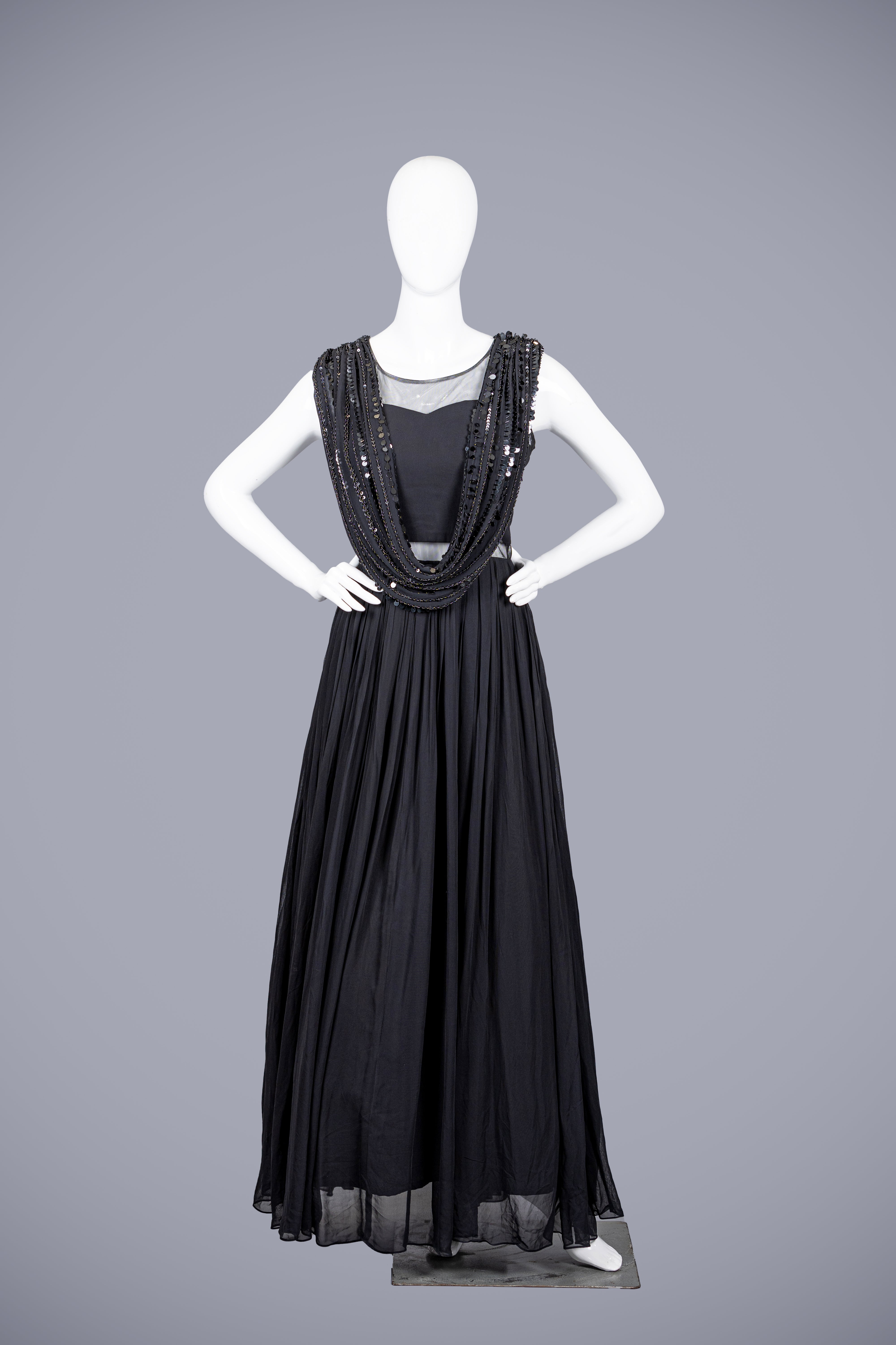 Black Georgette Silk Women’s Designer Gown with TIkki Work