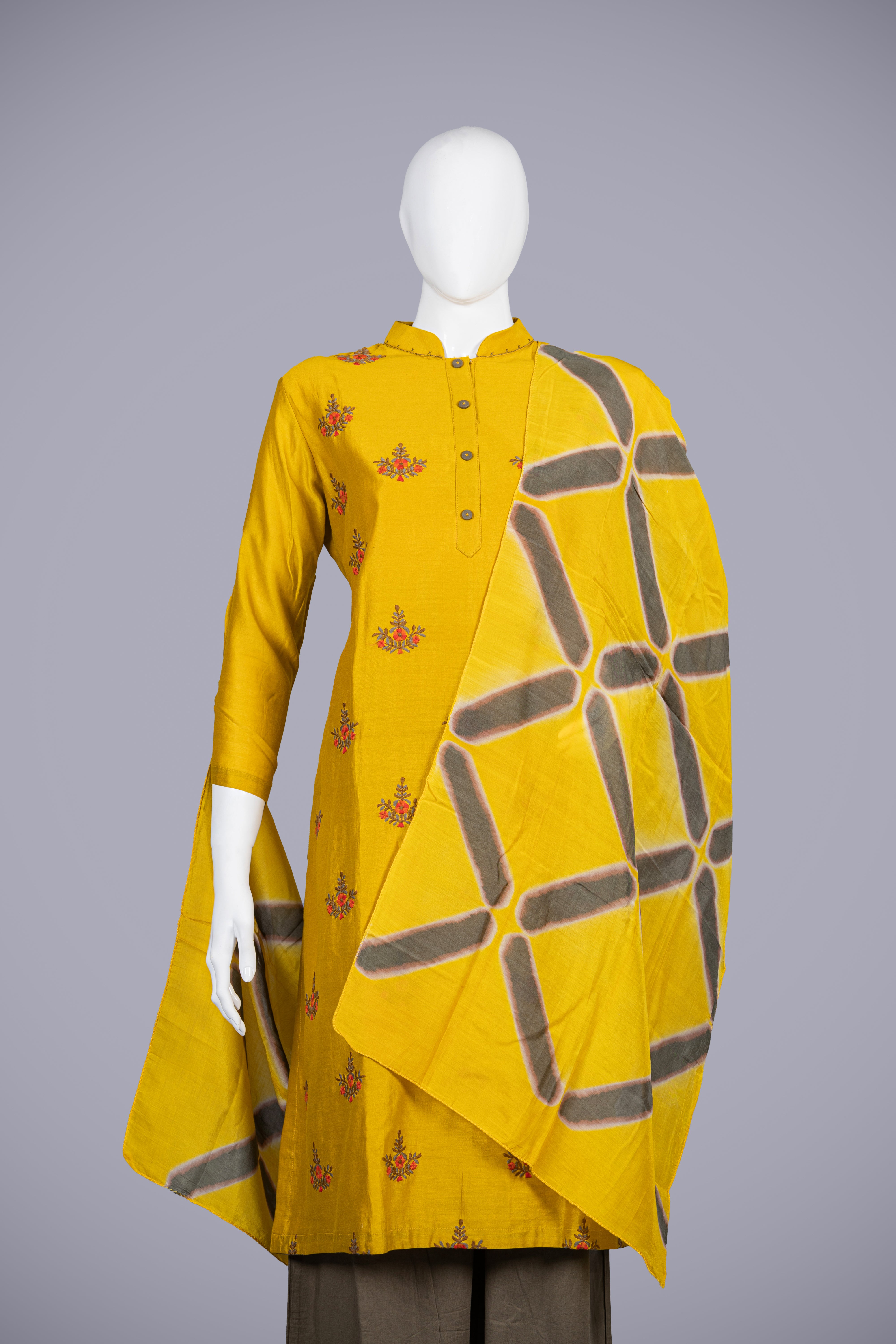 Mustard Kurti Set for Women in Linen Fabric