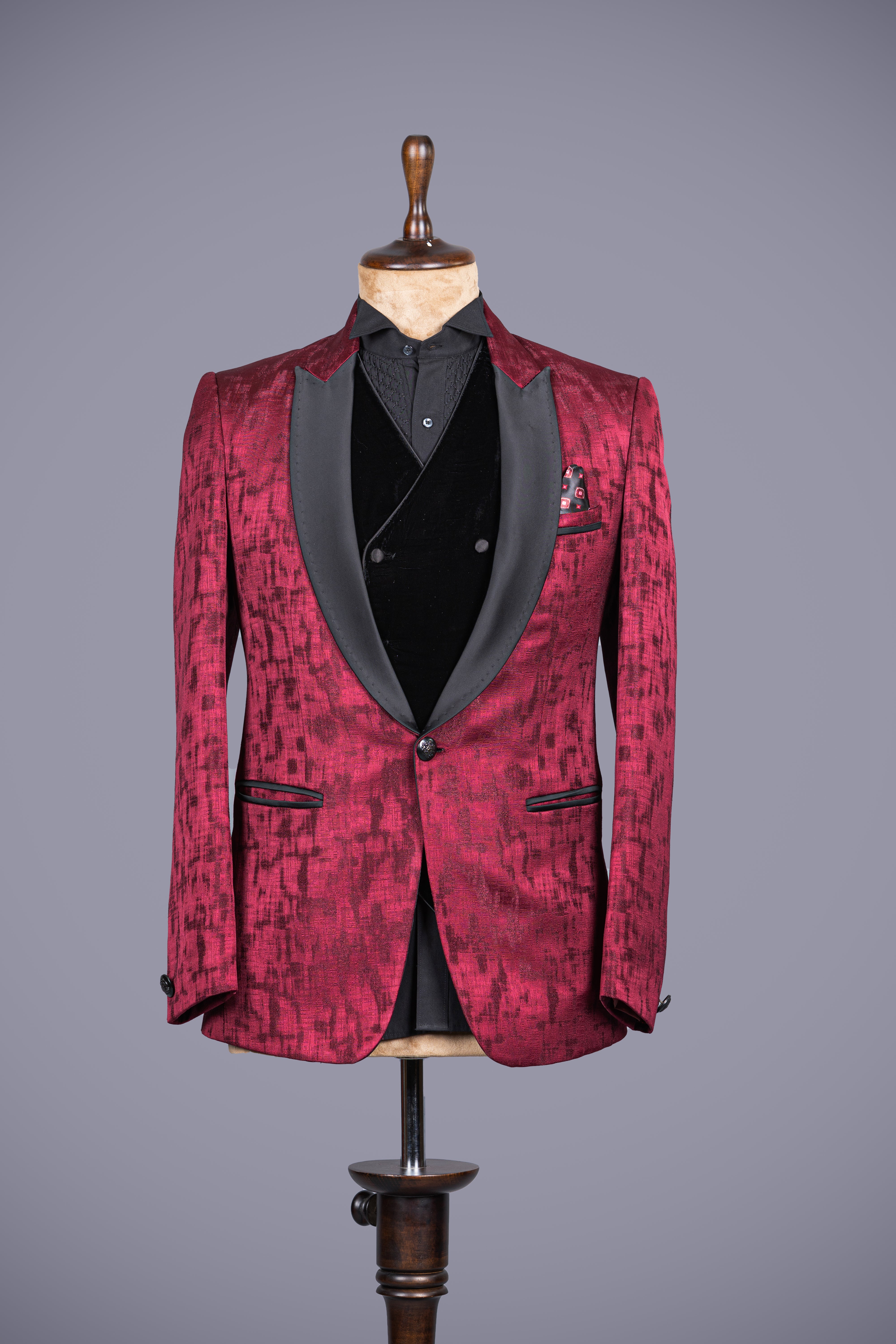 Maroon 5 Piece Suits in Jacquard Silk Fabric
