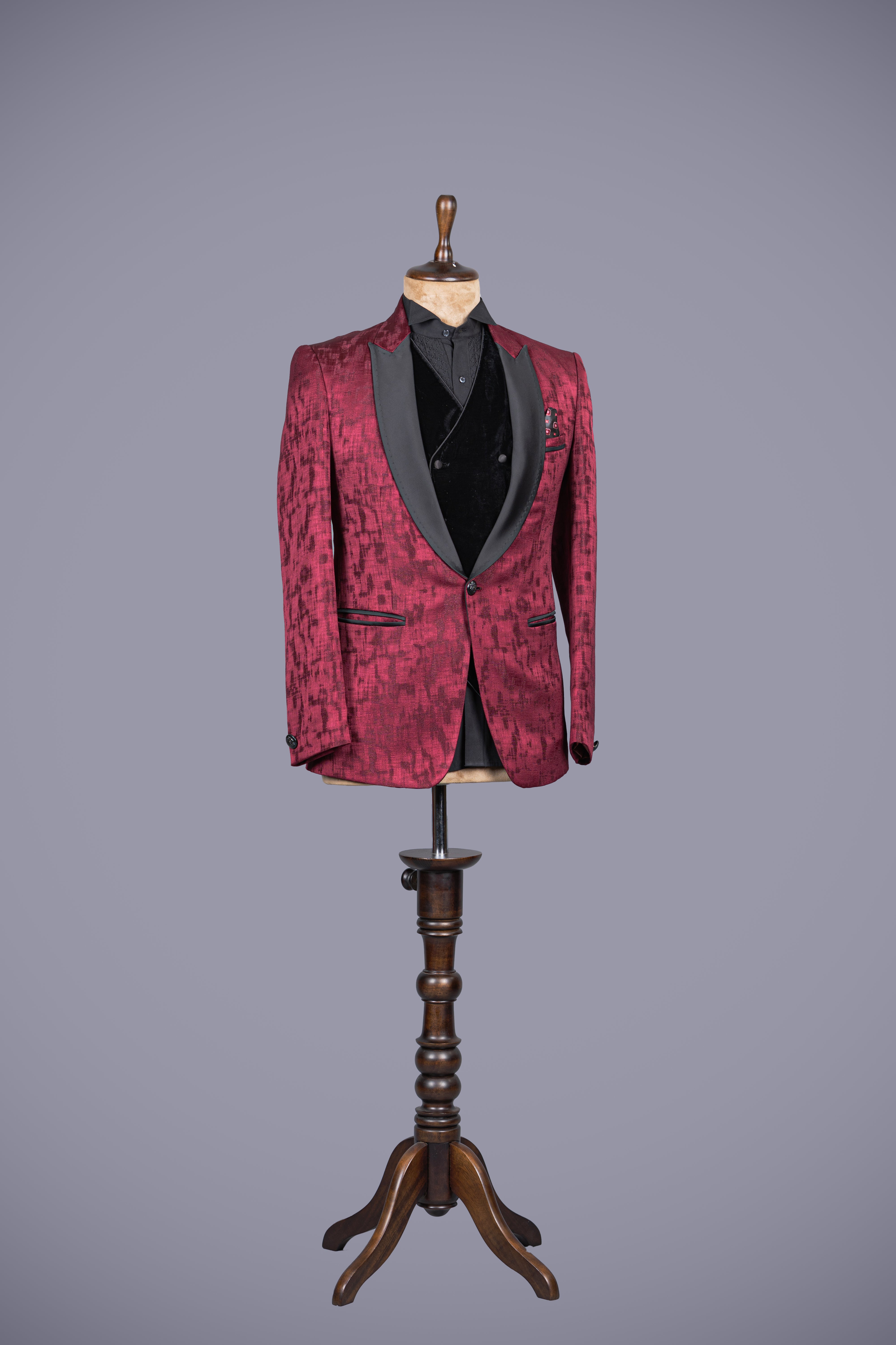 Maroon 5 Piece Suits in Jacquard Silk Fabric