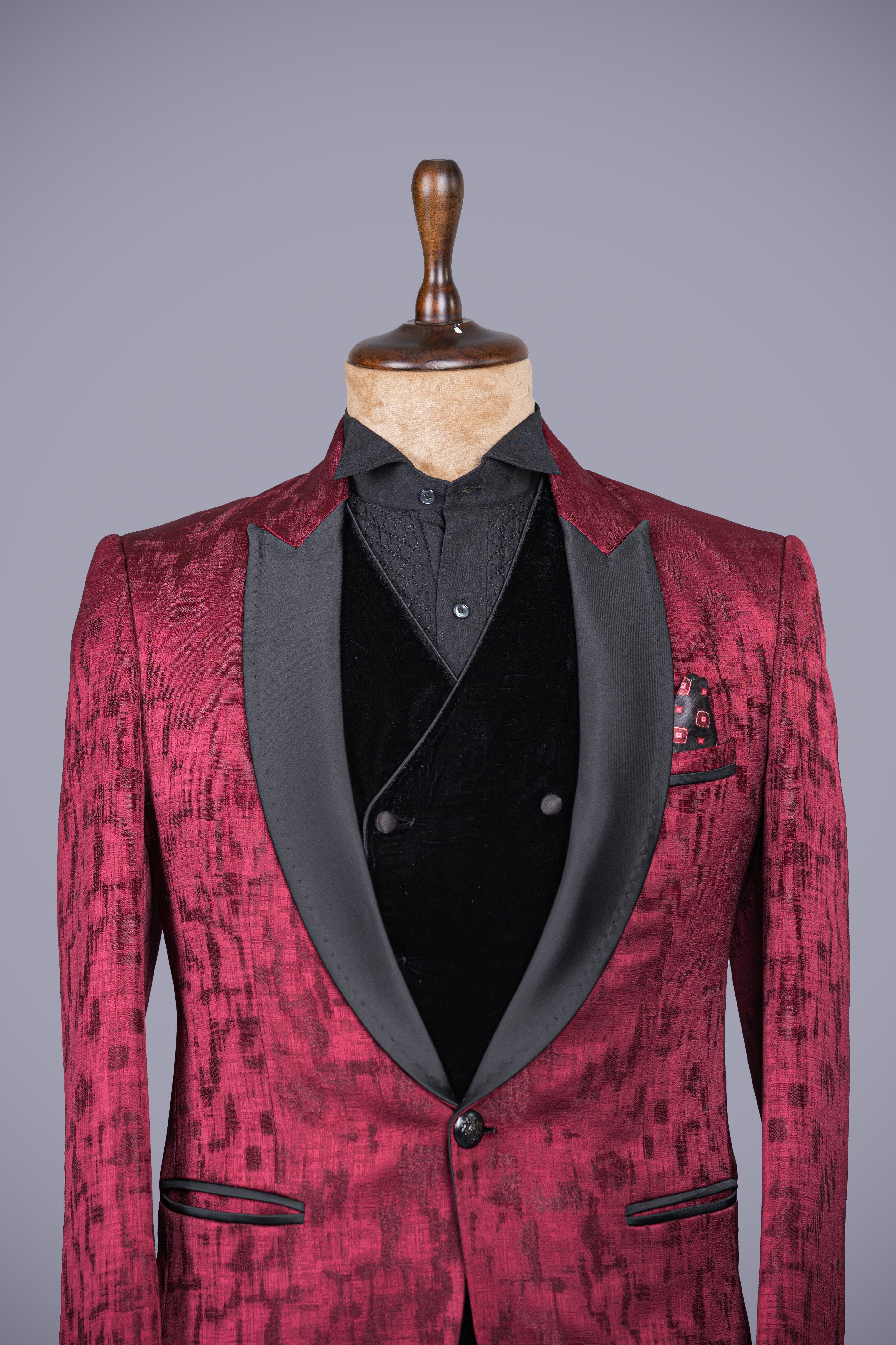 Maroon 5 Piece Suits in Jacquard Silk Fabric