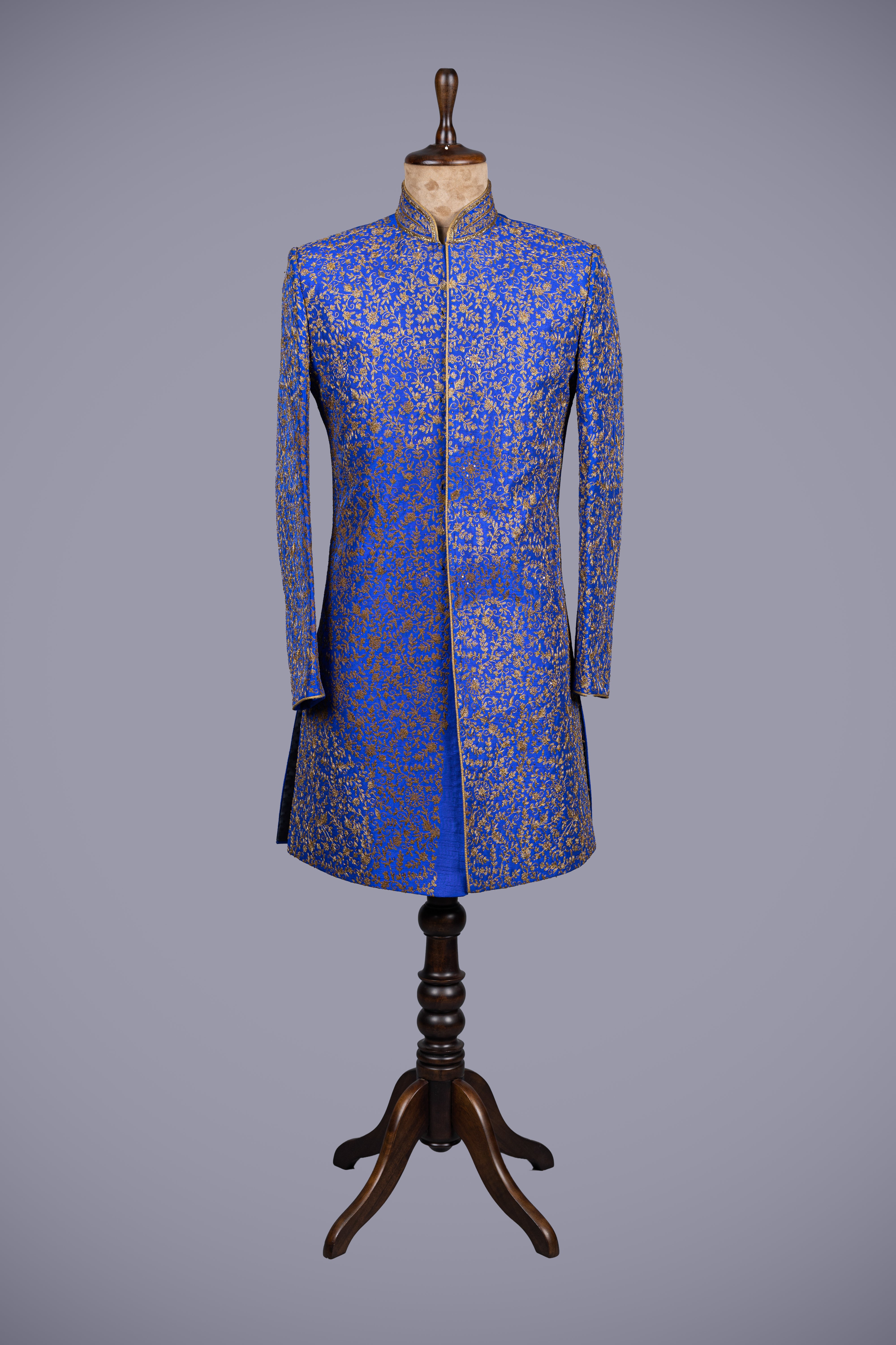 Regal Blue Art Silk Sherwani with Aari Work - Shreeman