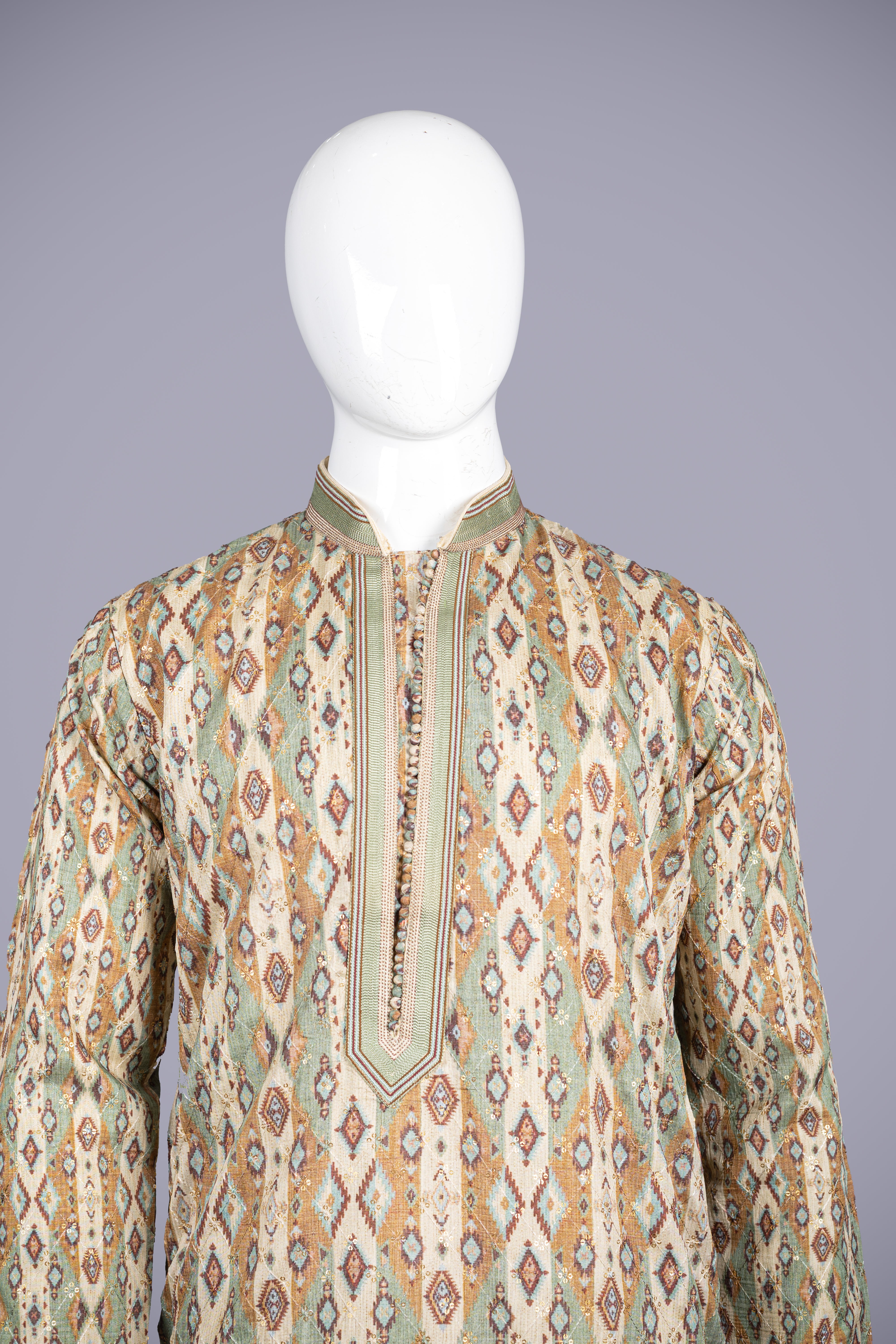 Beige Silk Kurta Set with Tessellation Print - Shreeman