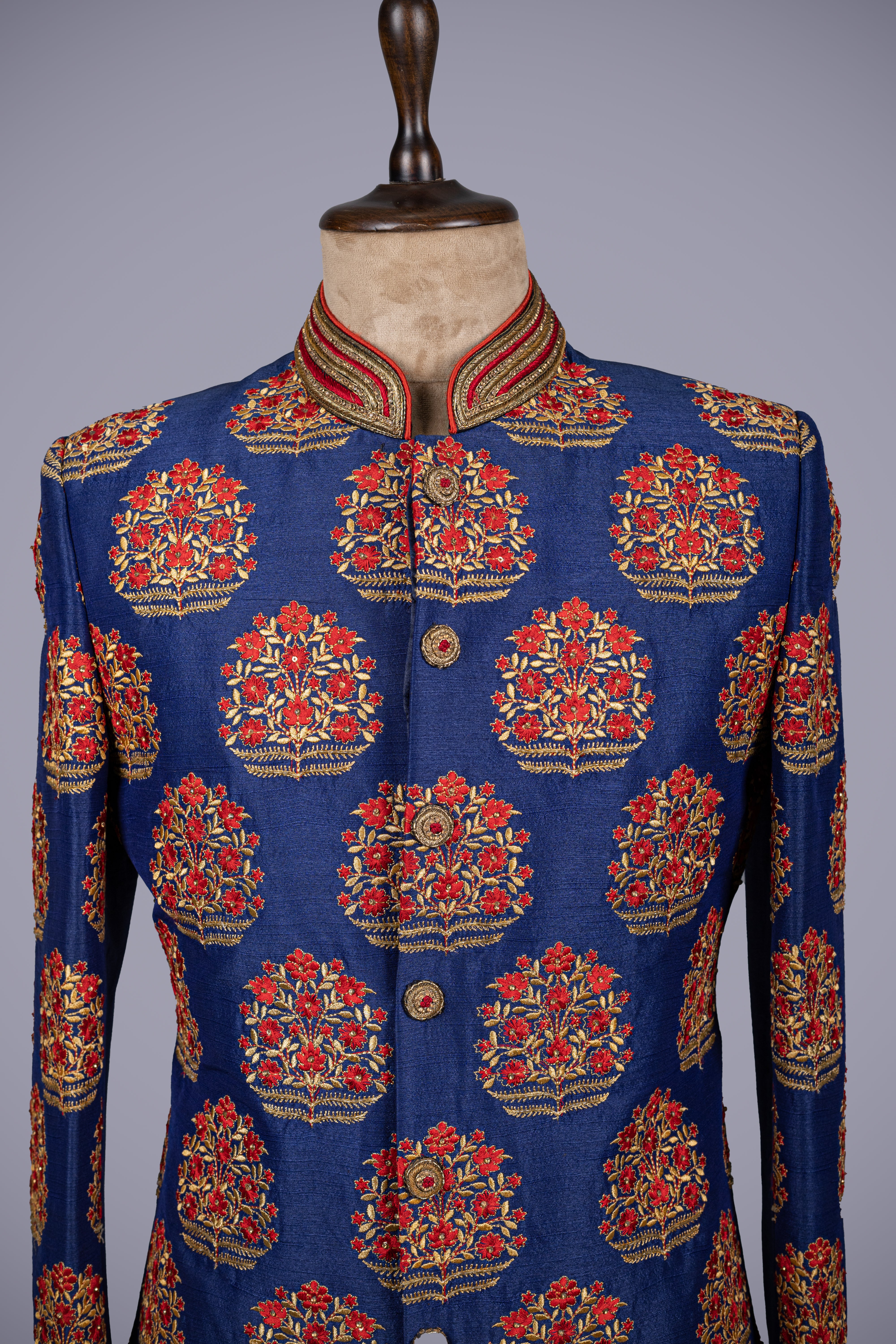 Royal Blue Raw Silk Indo-Western Set with Resham, Sequence & Zardosi Work - Shreeman