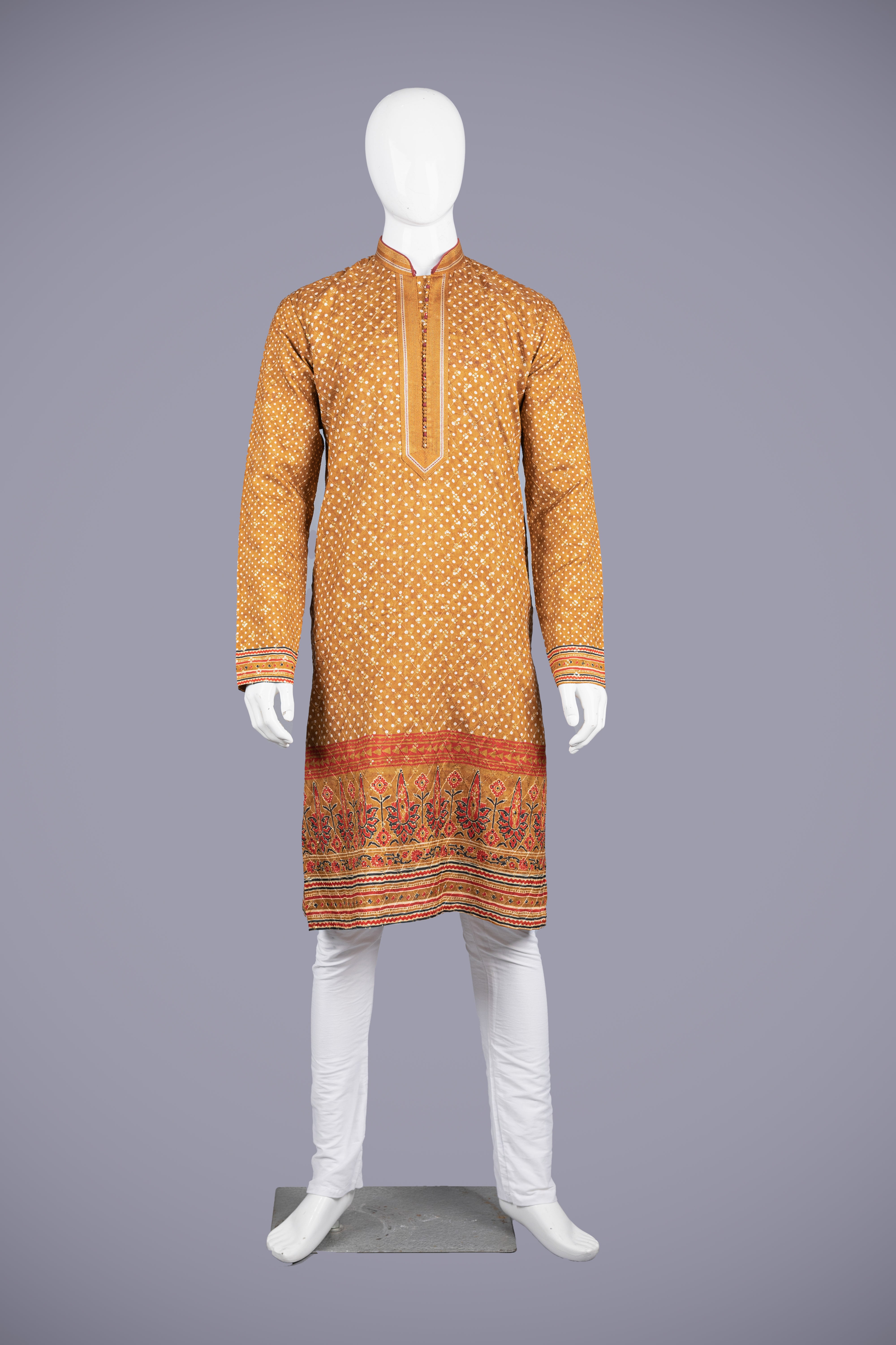 Rust Silk Kurta Set with Modern Print - Shreeman