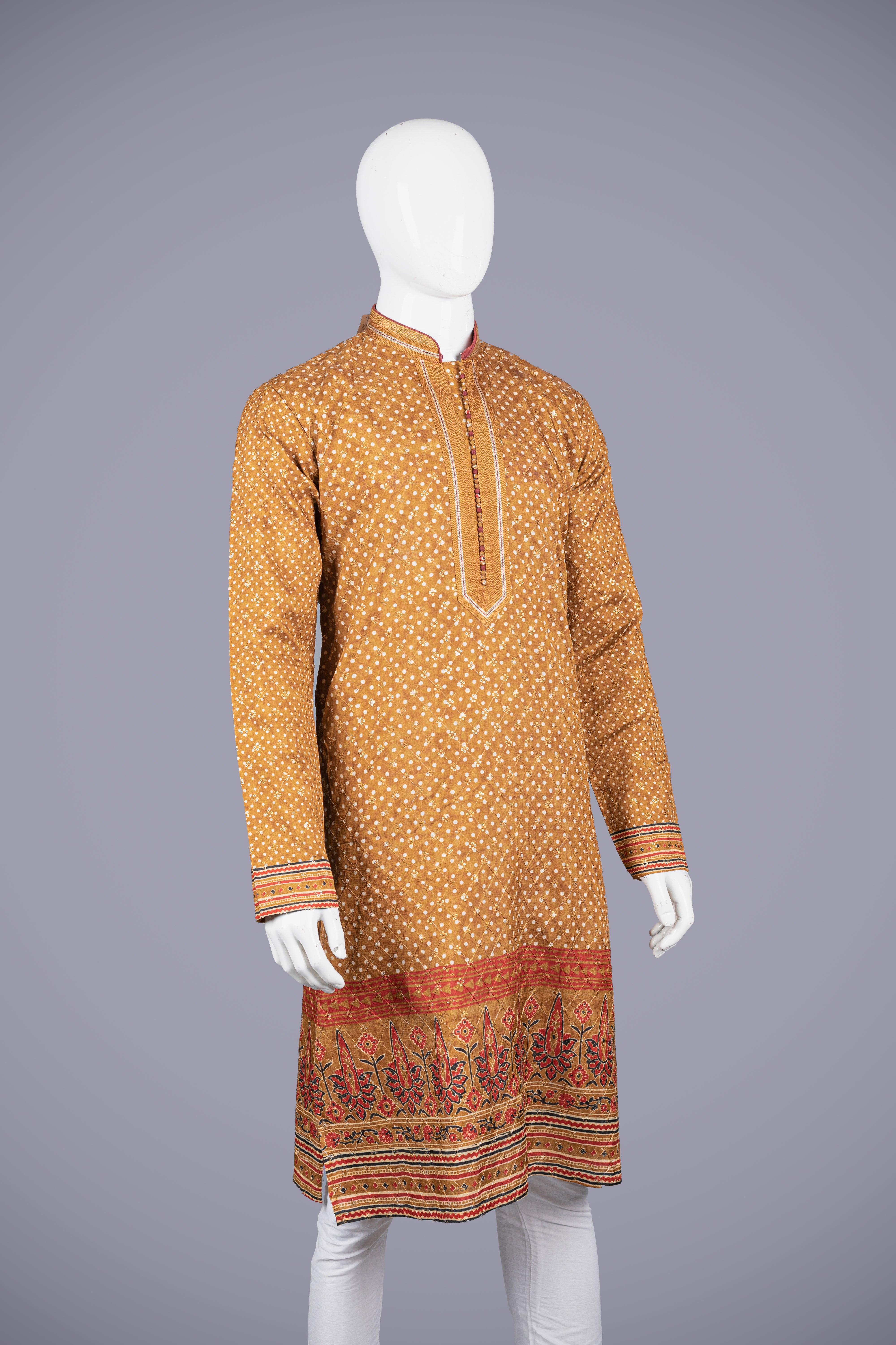 Rust Silk Kurta Set with Modern Print - Shreeman