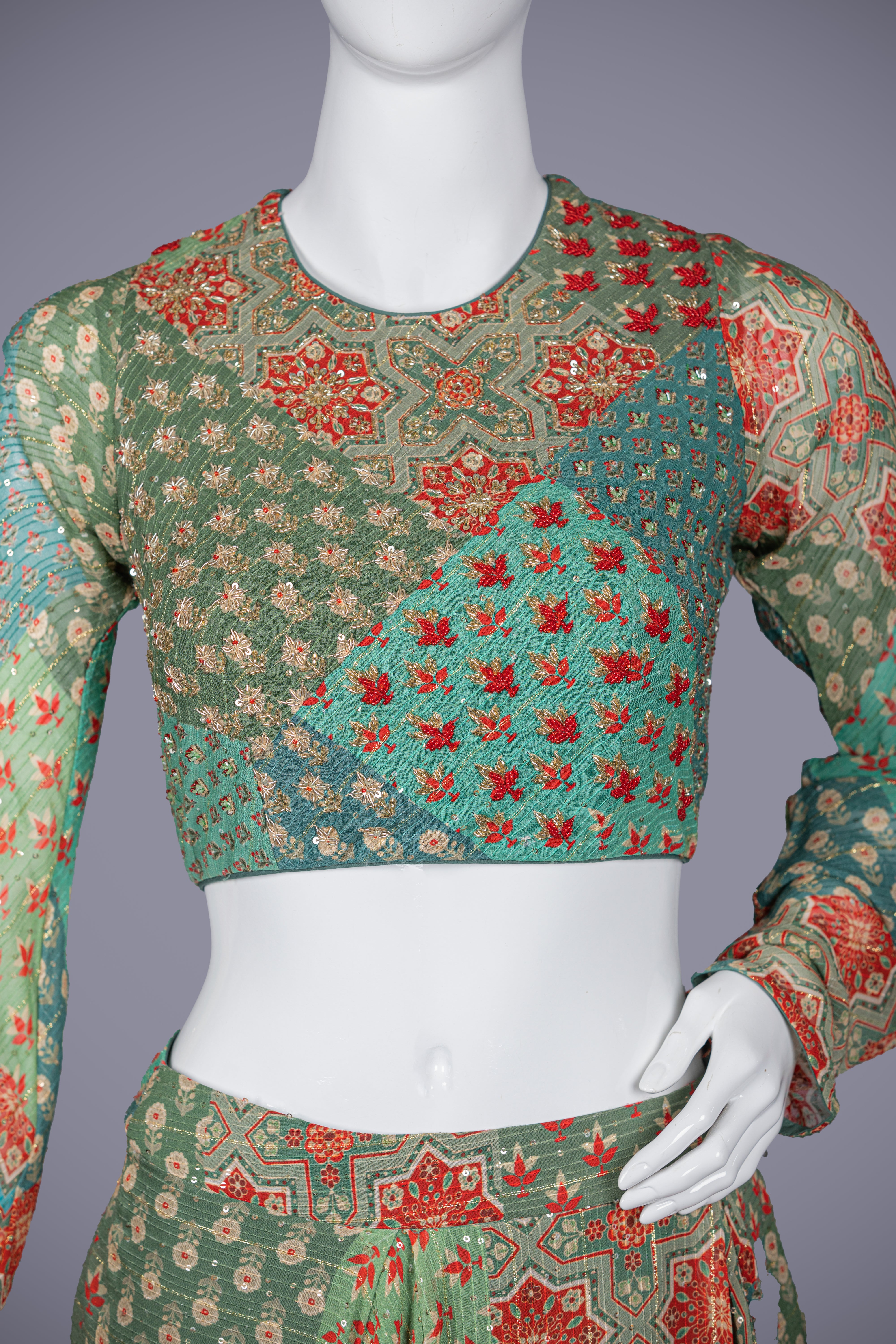 Light Green Chiffon Choli with Exquisite Zardosi Work - Shreeman