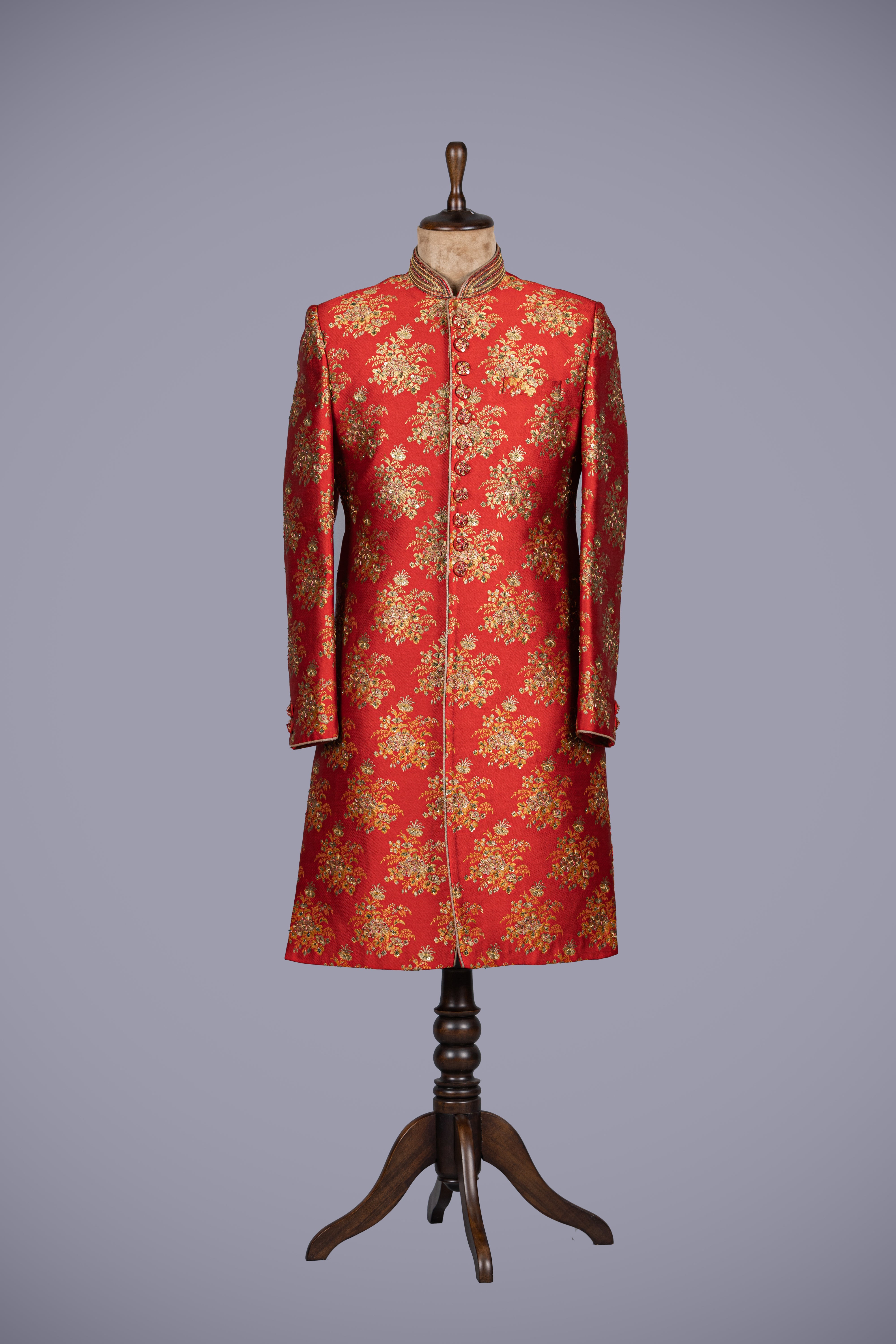 Regal Maroon Brocade Silk Indo Western - Shreeman