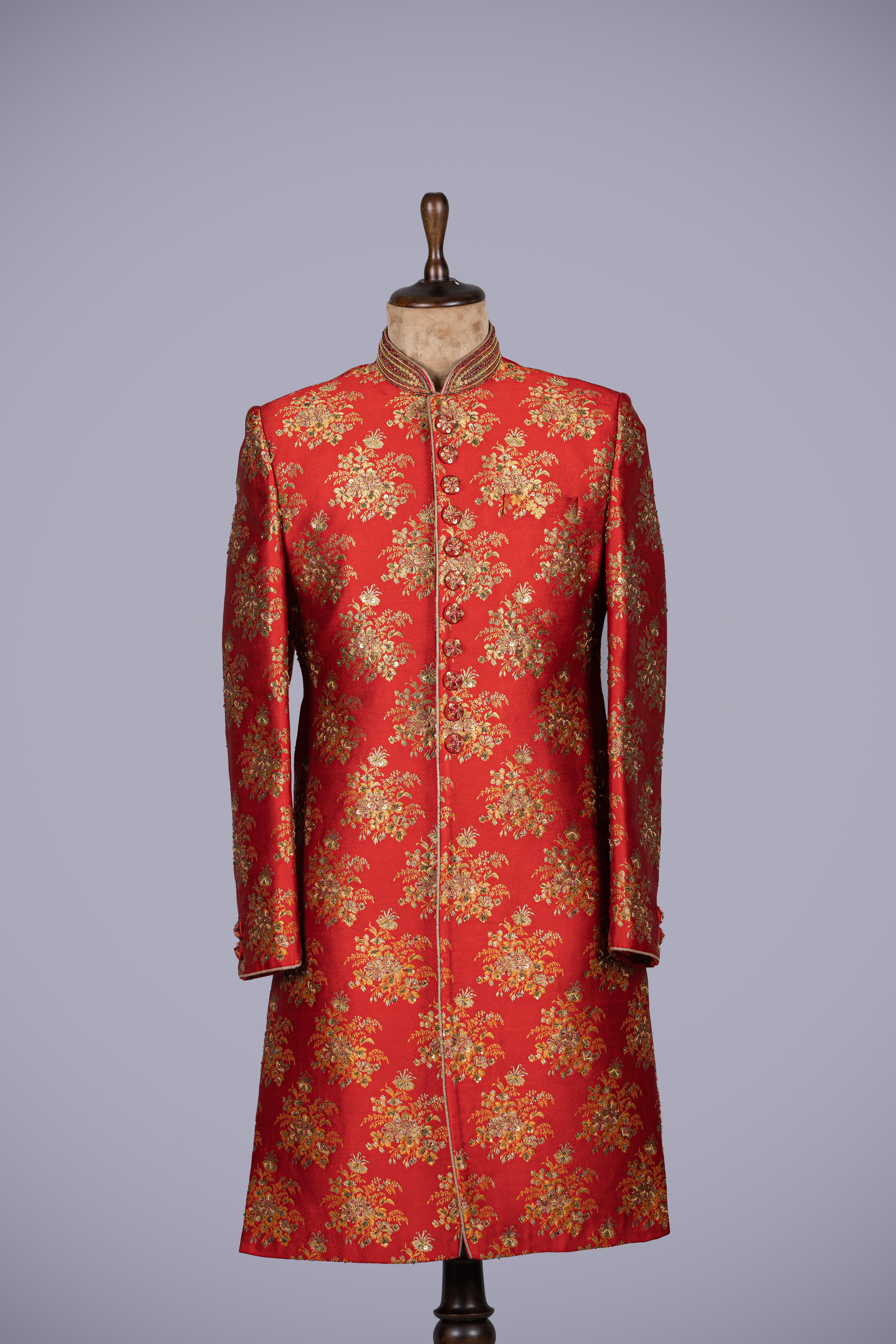 Regal Maroon Brocade Silk Indo Western - Shreeman