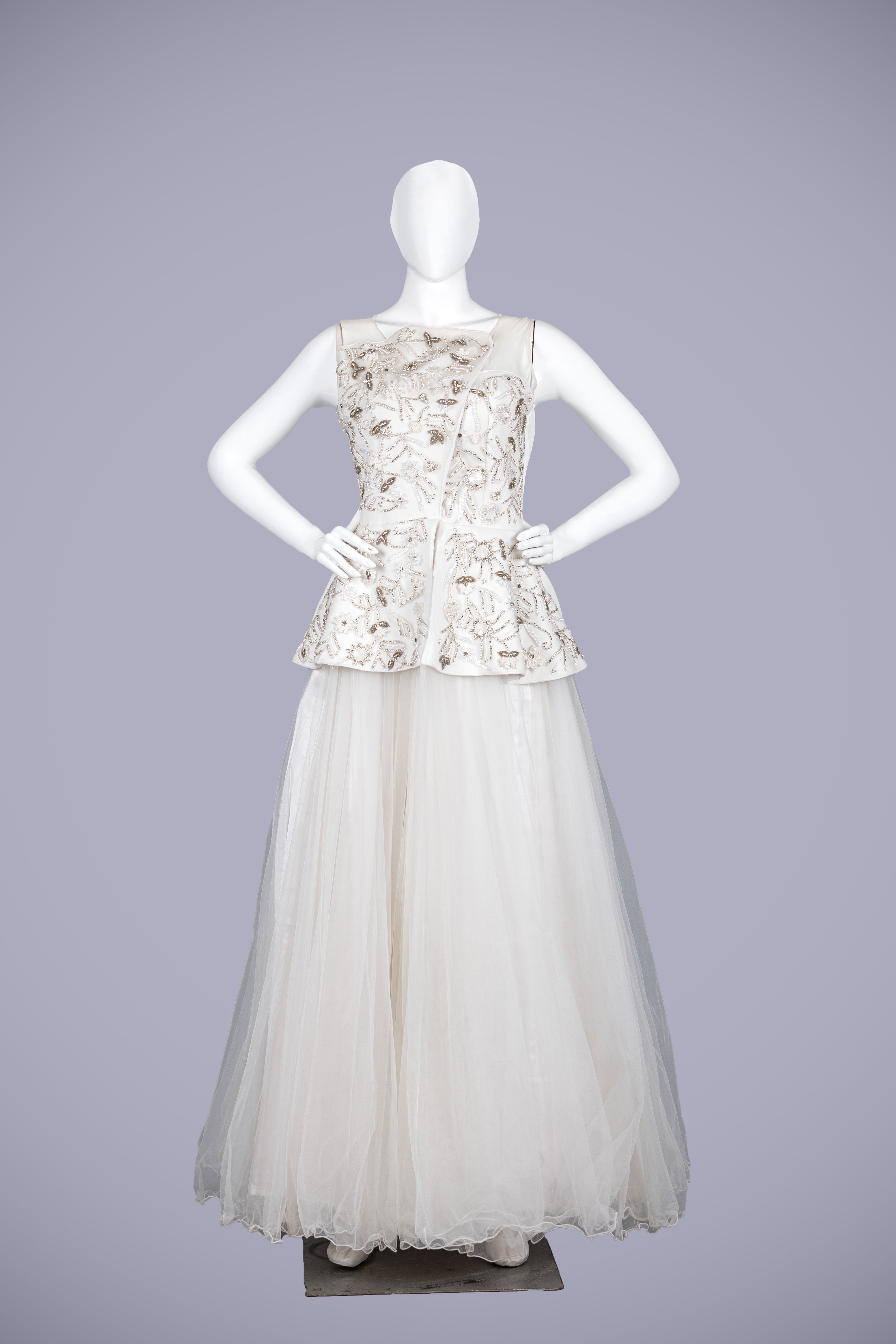 Enchanting White Net Gown with Crystal Work - Shreeman