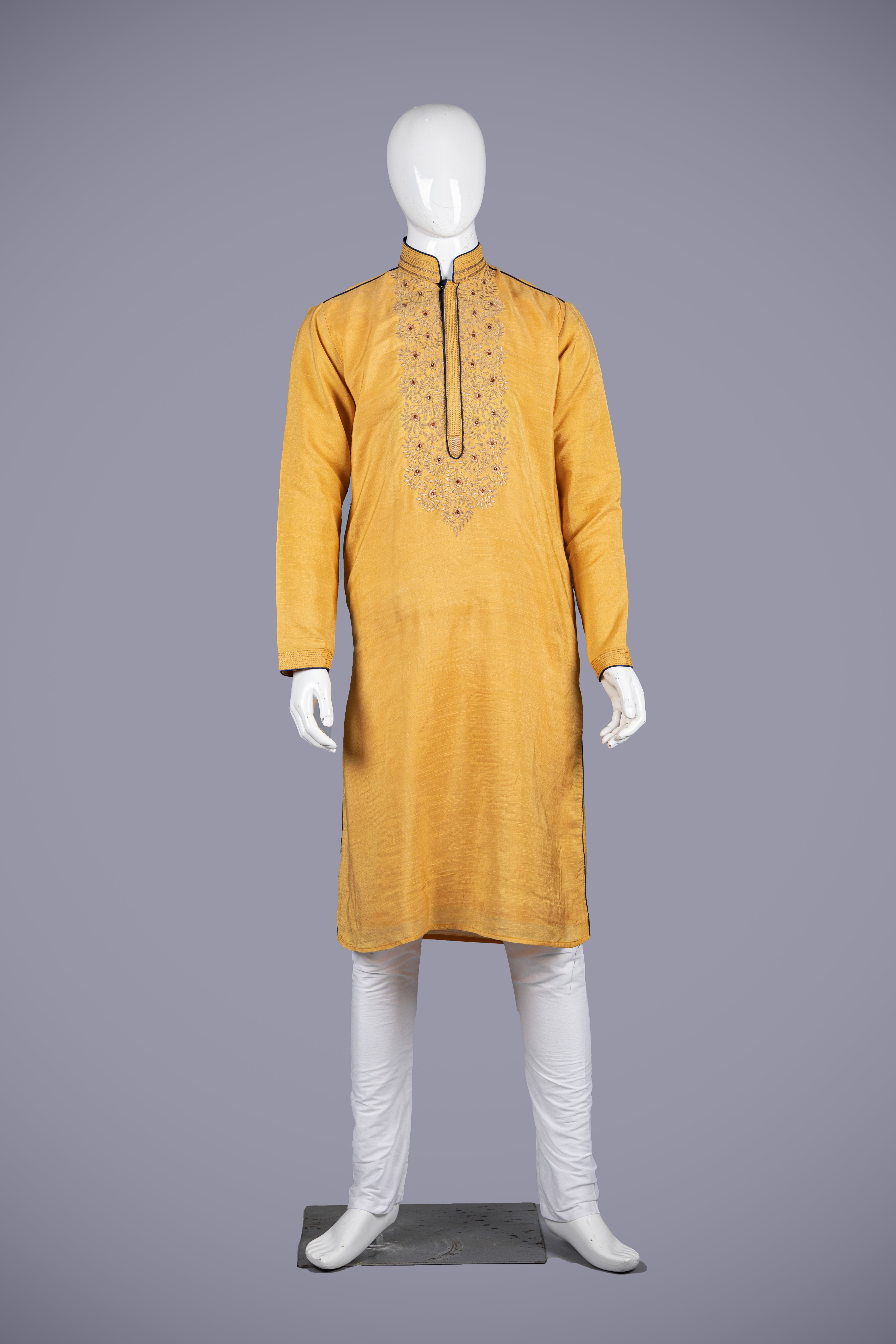 Radiant Mustard Art Silk Kurta Set for Men - Shreeman