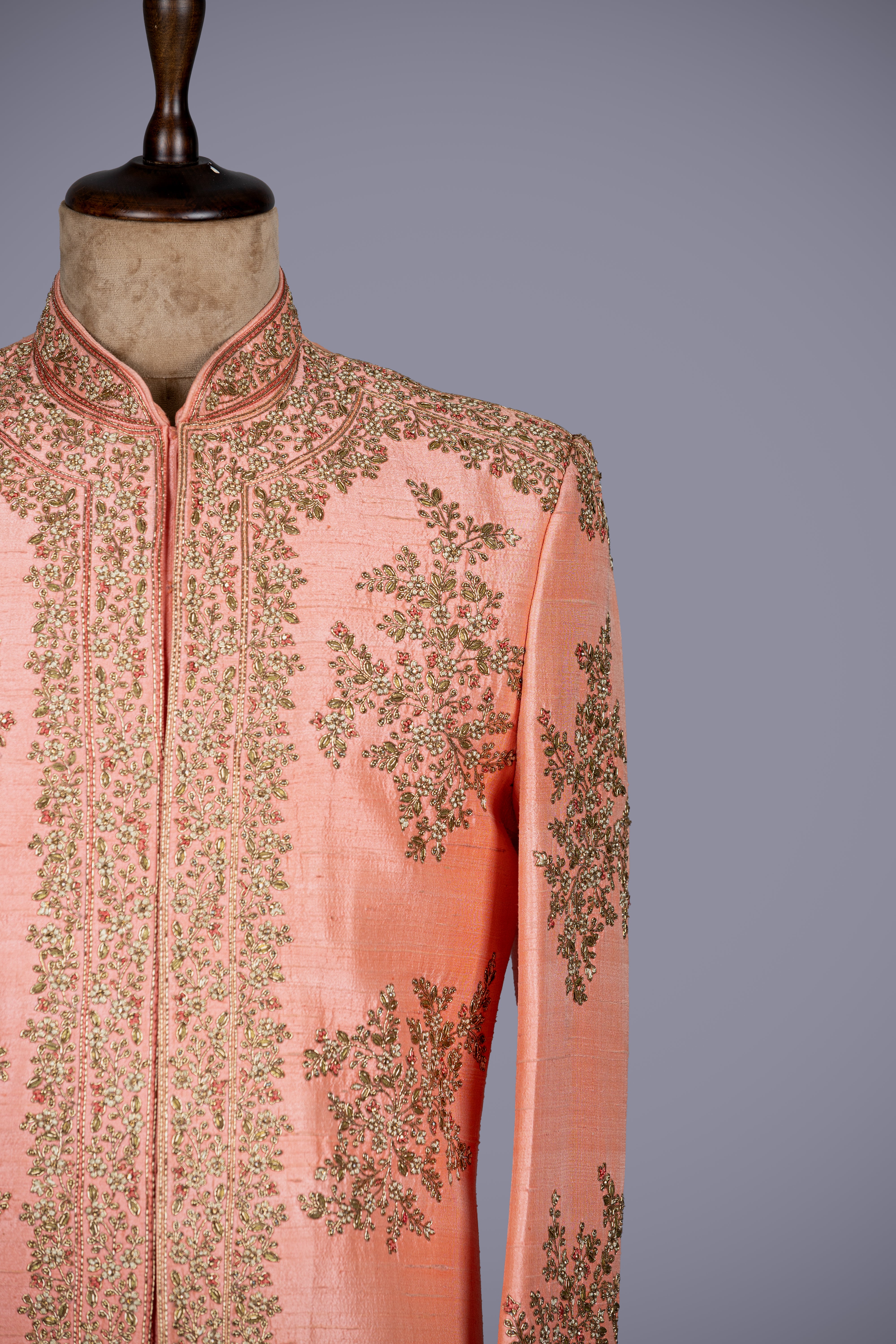 Carrot Art Silk Sherwani with Zardosi Embroidery - Shreeman