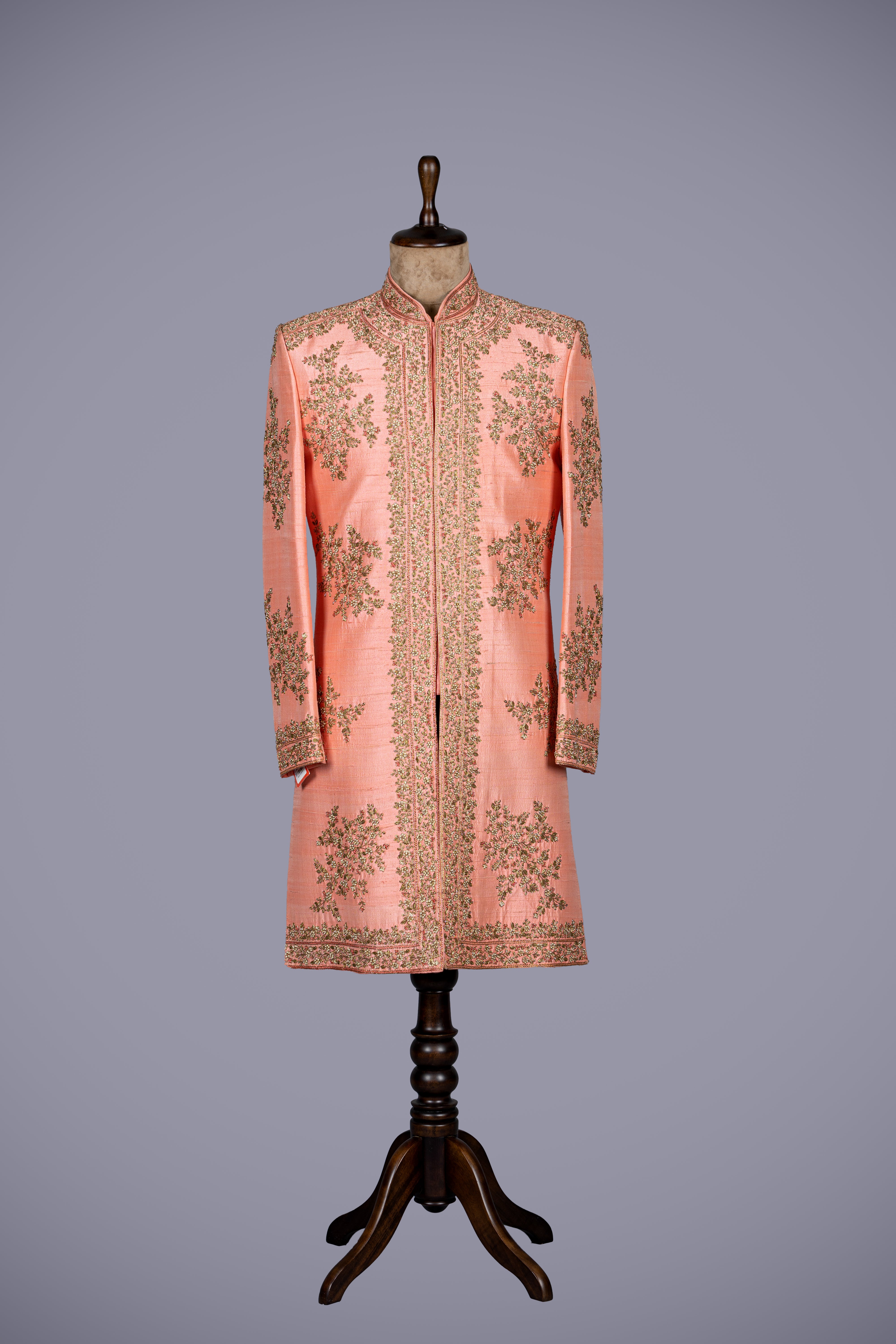 Carrot Art Silk Sherwani with Zardosi Embroidery