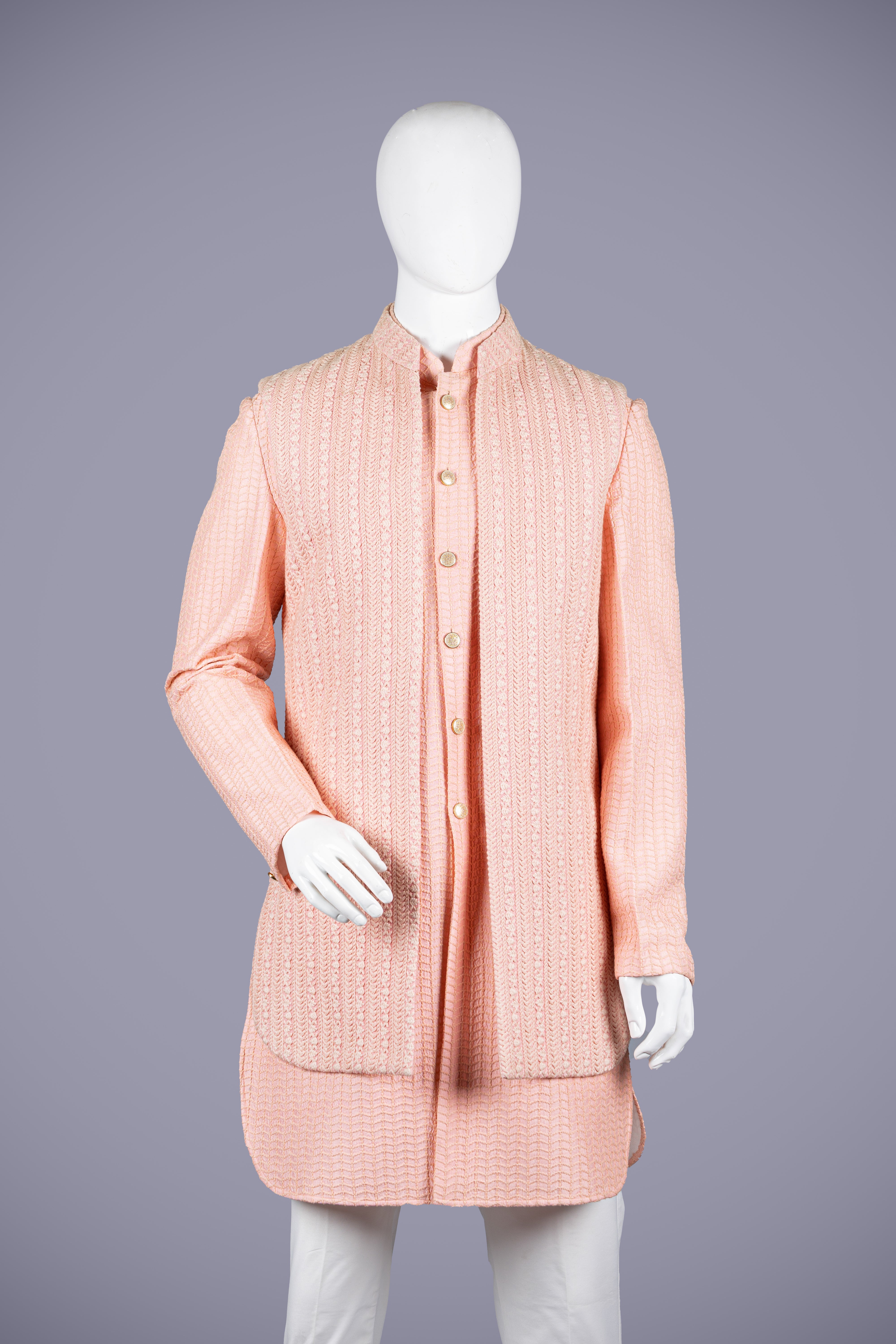 Peach Lakhnavi 3 Piece Indo Western Set for Men - Shreeman