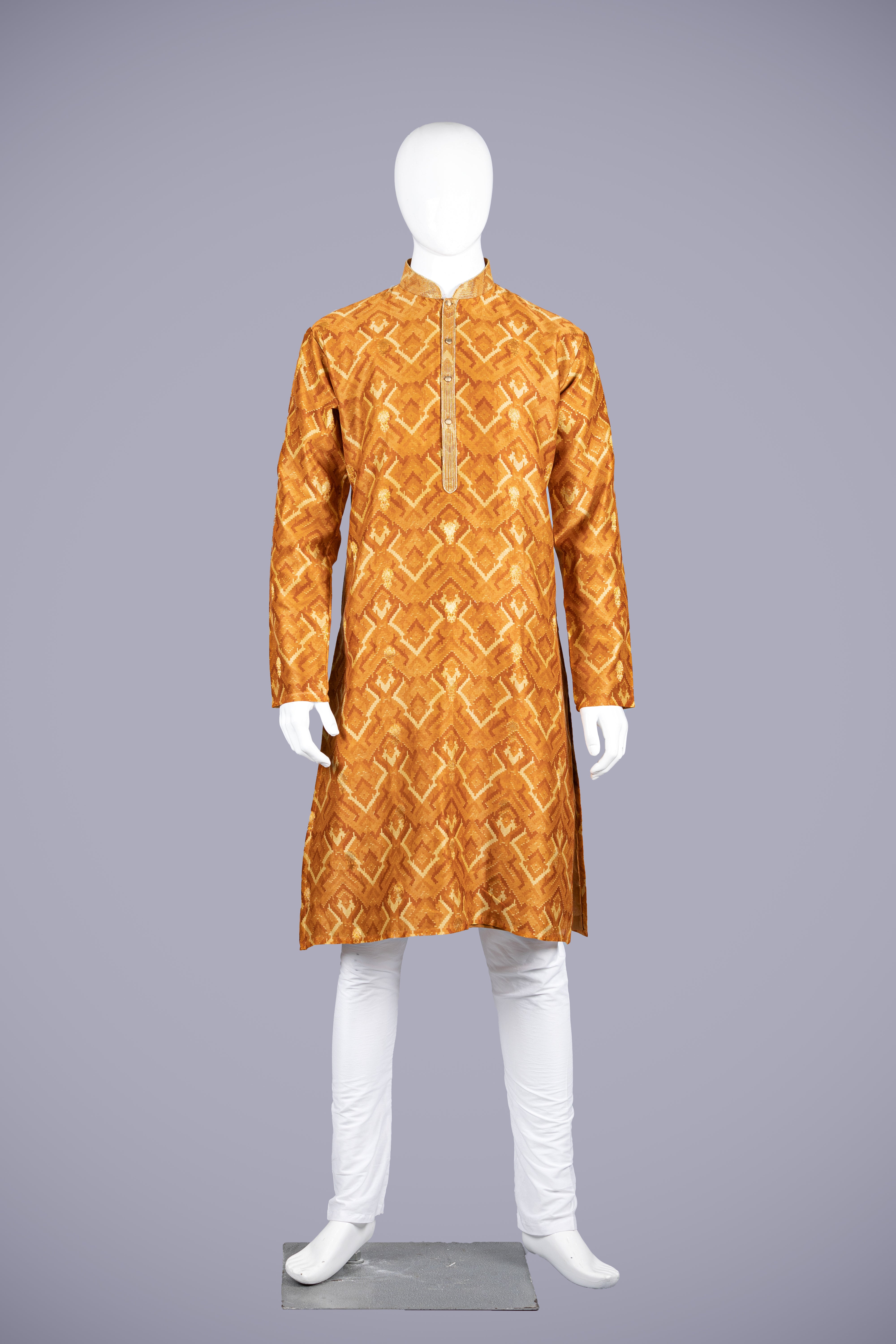 Burnt Orange Tussar Silk Kurta Set for Men