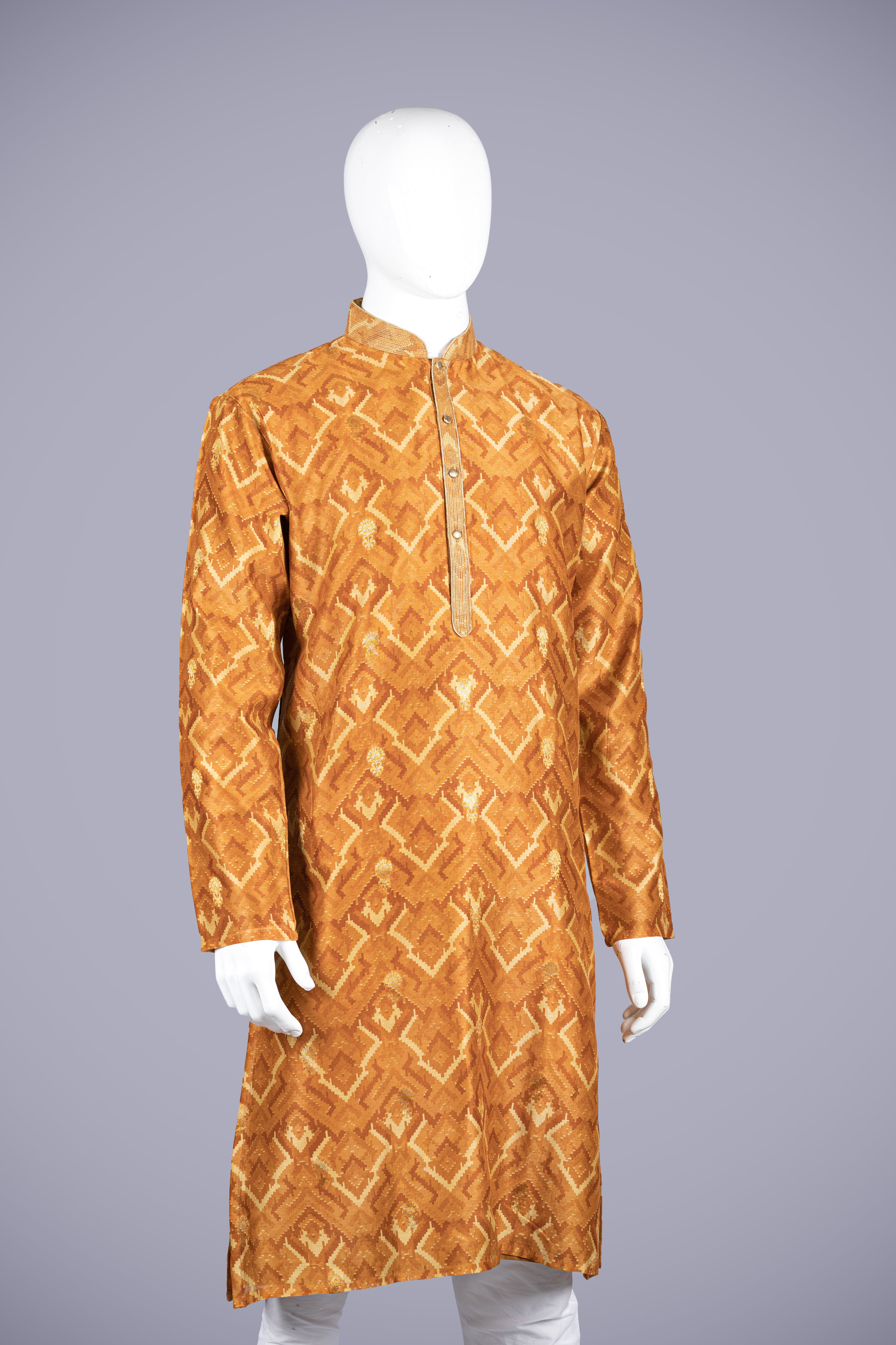 Burnt Orange Tussar Silk Kurta Set for Men - Shreeman