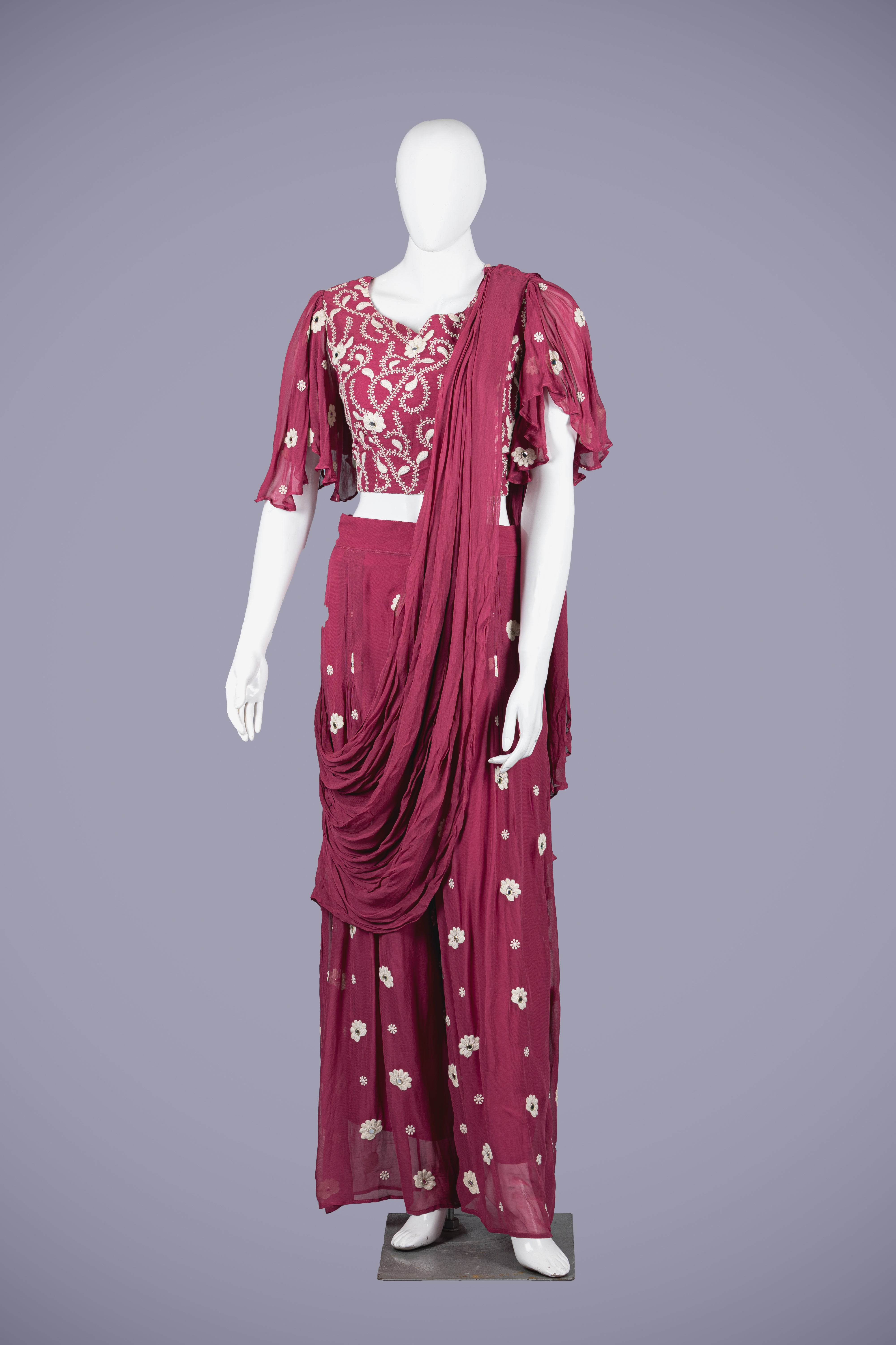 Maroon Palazzo Pants with Delicate Pearl and Sequence Work - Shreeman