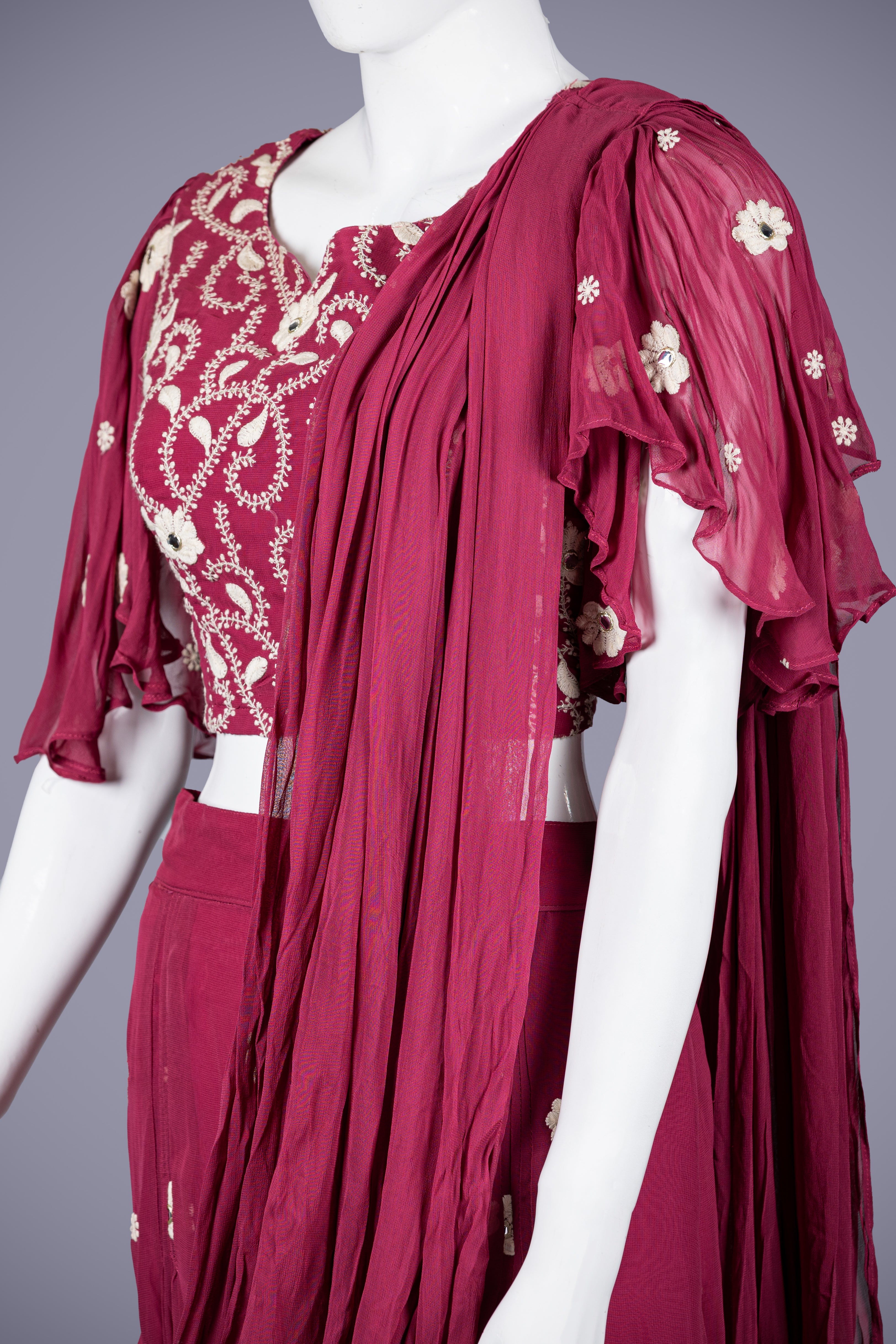 Maroon Palazzo Pants with Delicate Pearl and Sequence Work - Shreeman