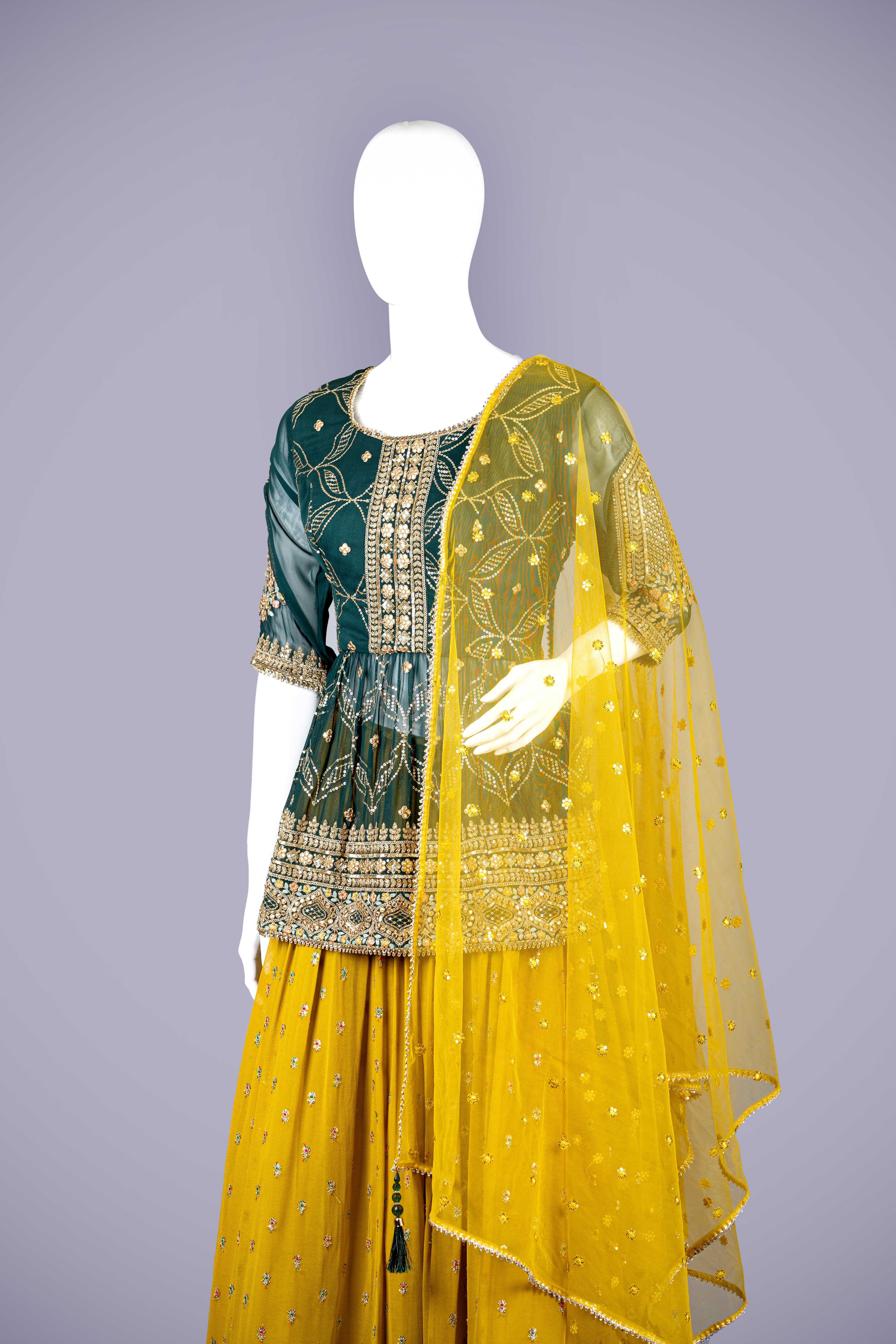 Mesmerizing Mehndi Chiffon Choli with Aari & Sequence Work - Shreeman