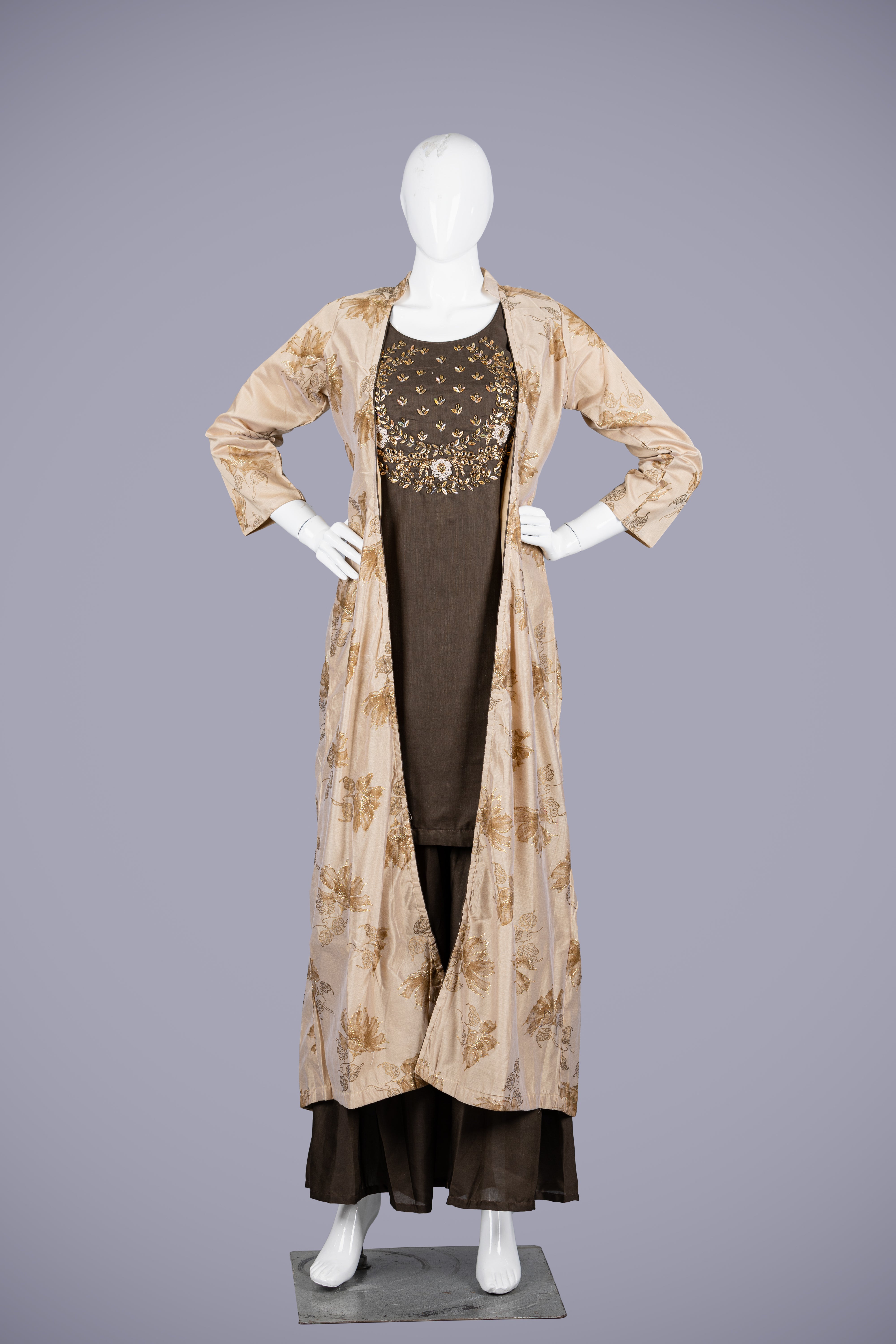 Brown Printed Kurta Palazzo Set for Women - Shreeman