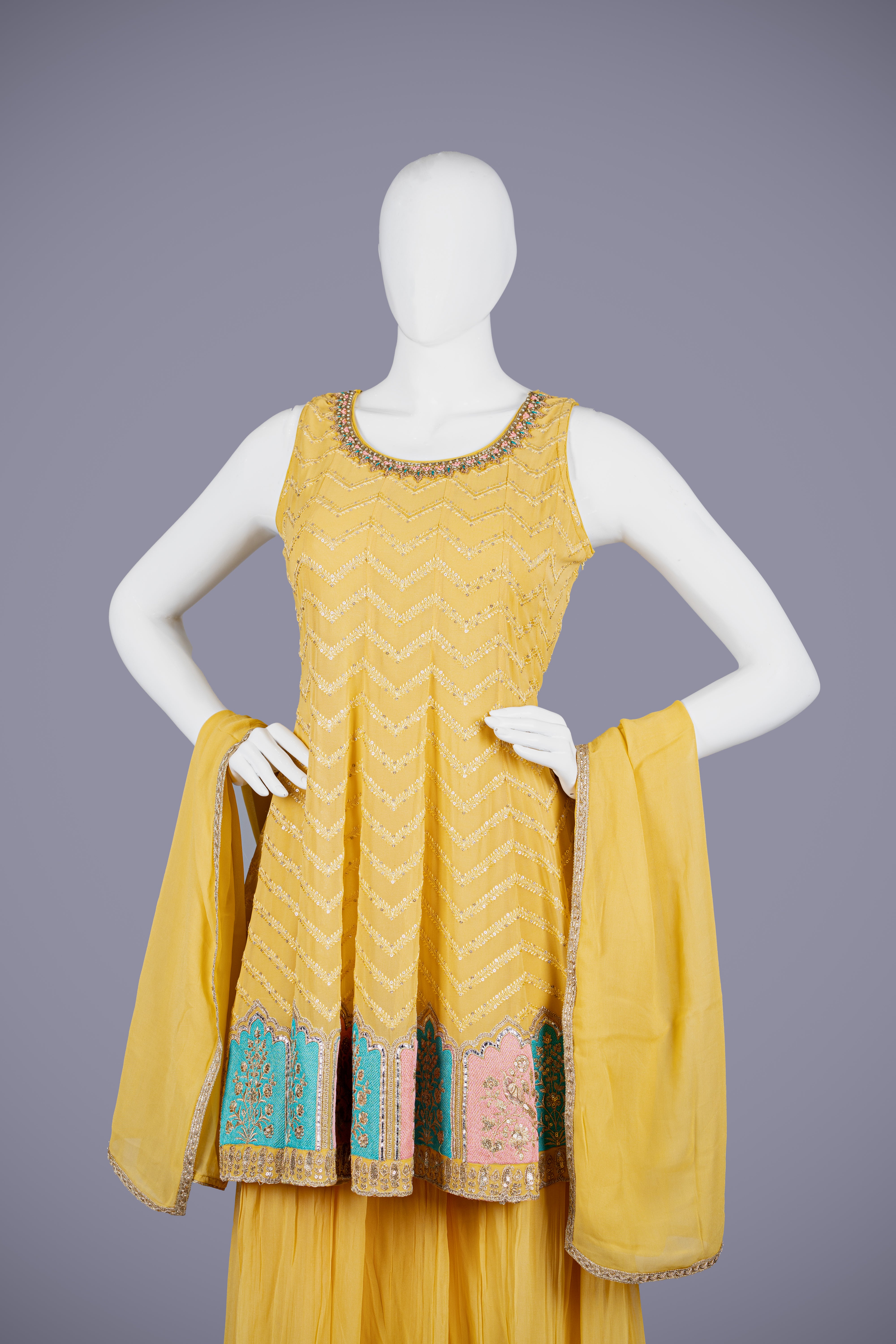 Yellow Georgette Silk Palazzo Set for Women - Shreeman