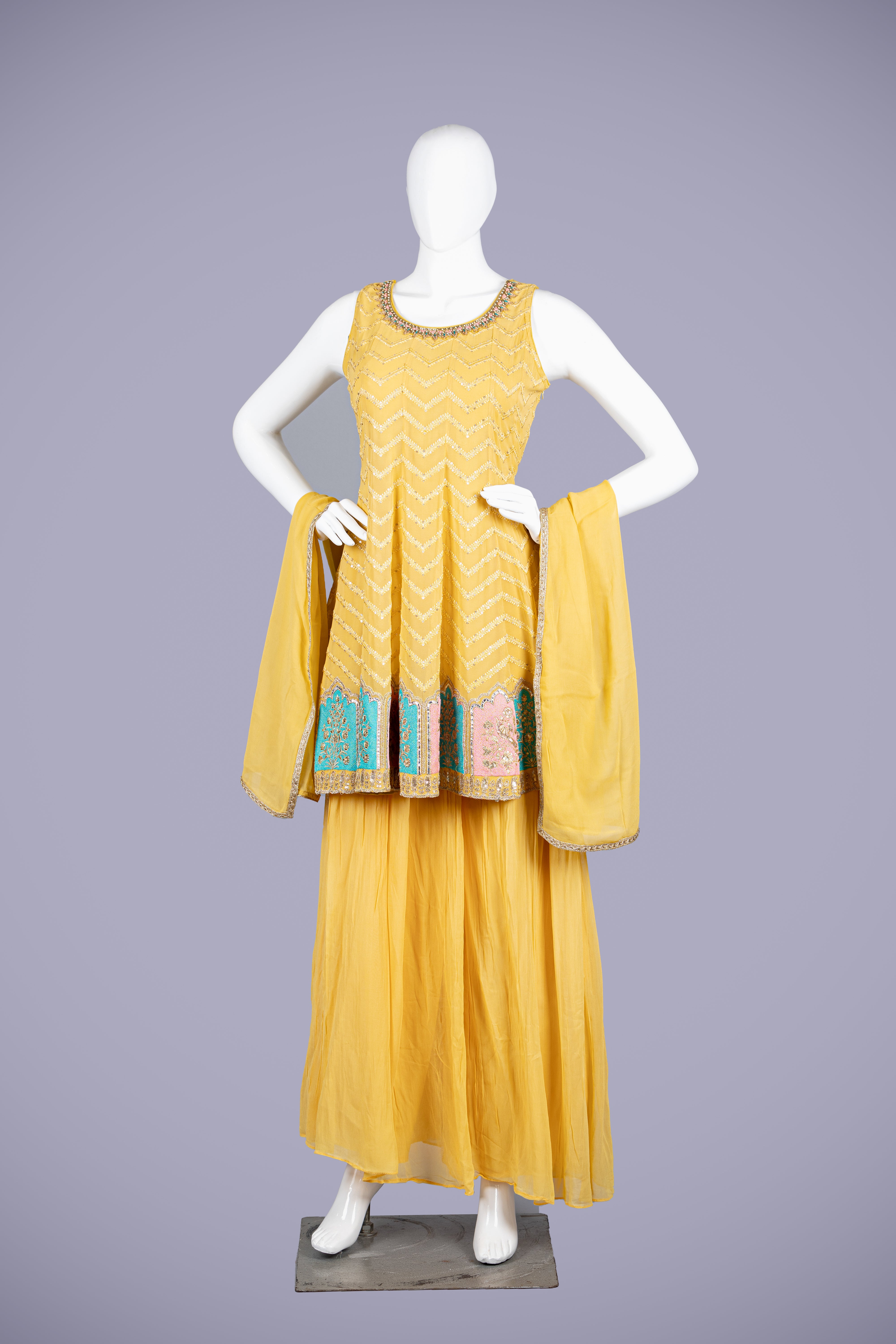 Yellow Georgette Silk Palazzo Set for Women - Shreeman
