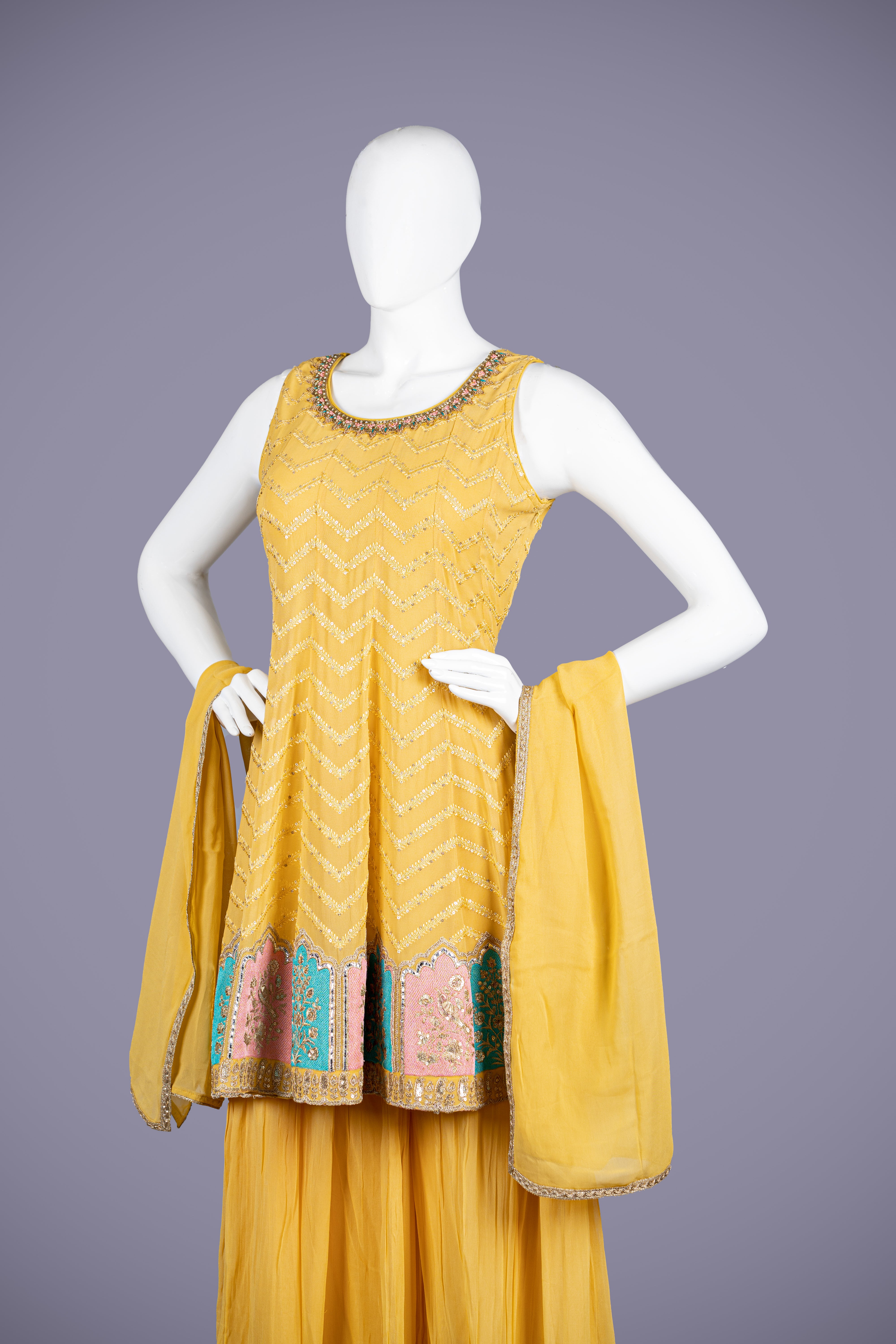 Yellow Georgette Silk Palazzo Set for Women - Shreeman